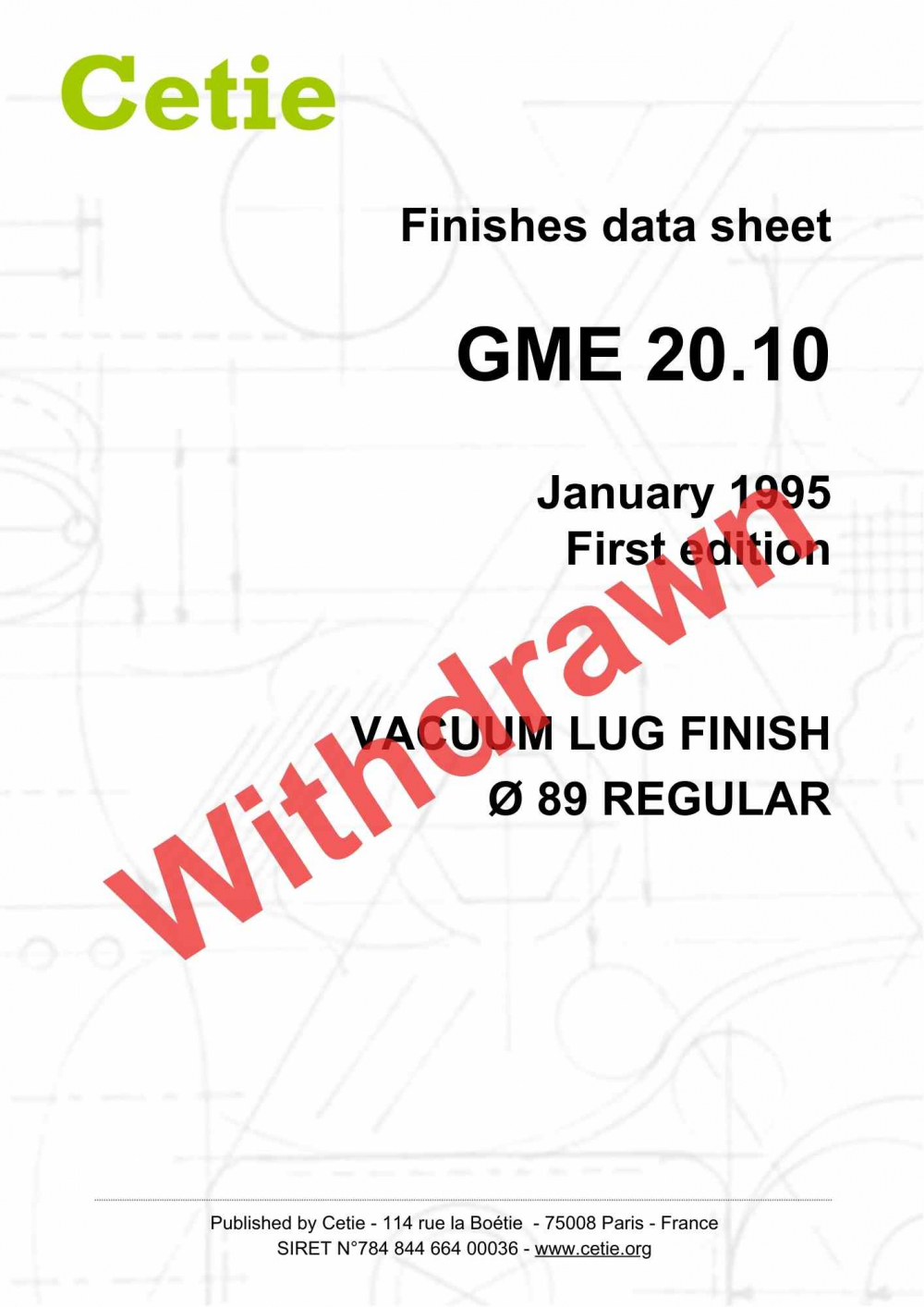 Cover - GME20.10 - Vacuum lug finish Ø 89 regular