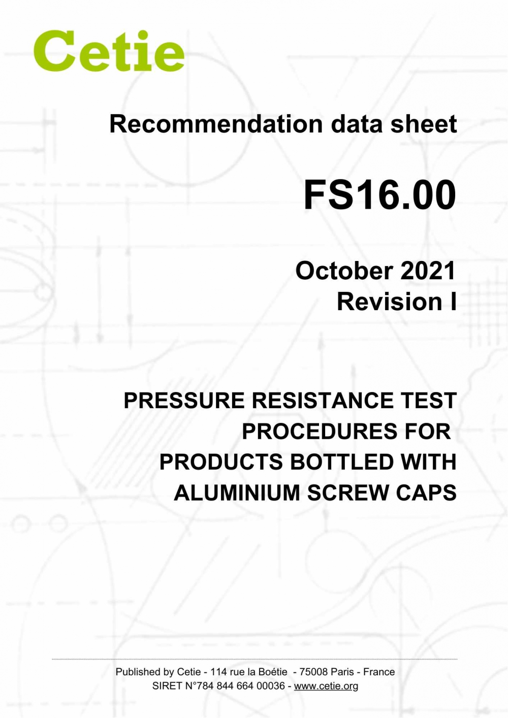 Cover - FS16.00 - Pressure resistance test procedures for products bottled with aluminium screw caps