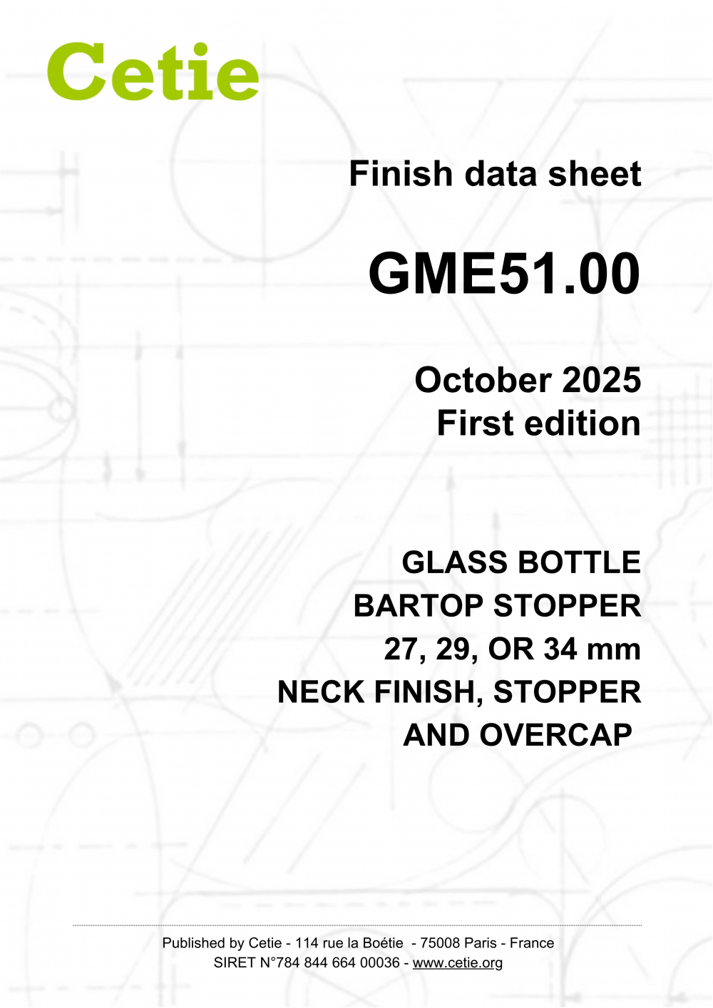 Cover - GME51.00 - Glass bottle - Bartop stopper 27, 29, or 34 mm neck finish, stopper and overcap