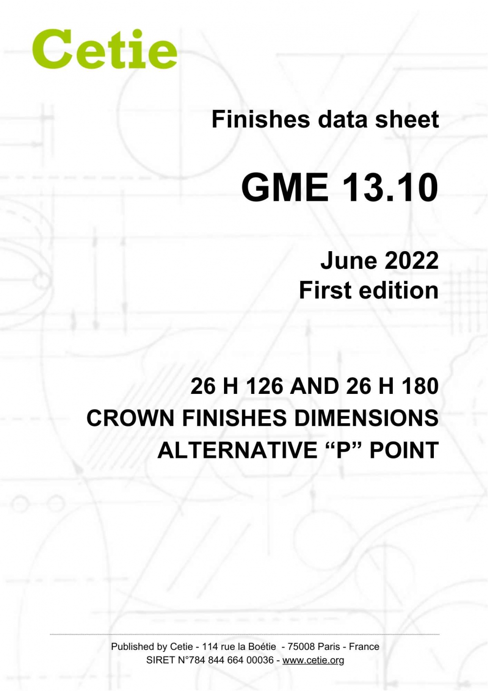 Cover - GME13.10 - 26H126 and 26H180 crown finishes - Dimensions - alternative P point