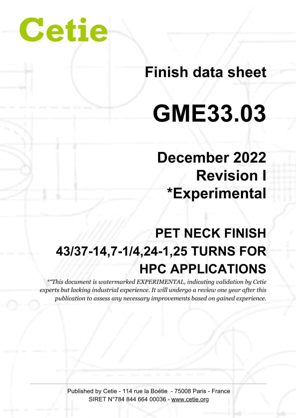 Cover - GME33.03 - PET neck finish 43/37-14,7-1/4,24-1,25 turns for HPC applications