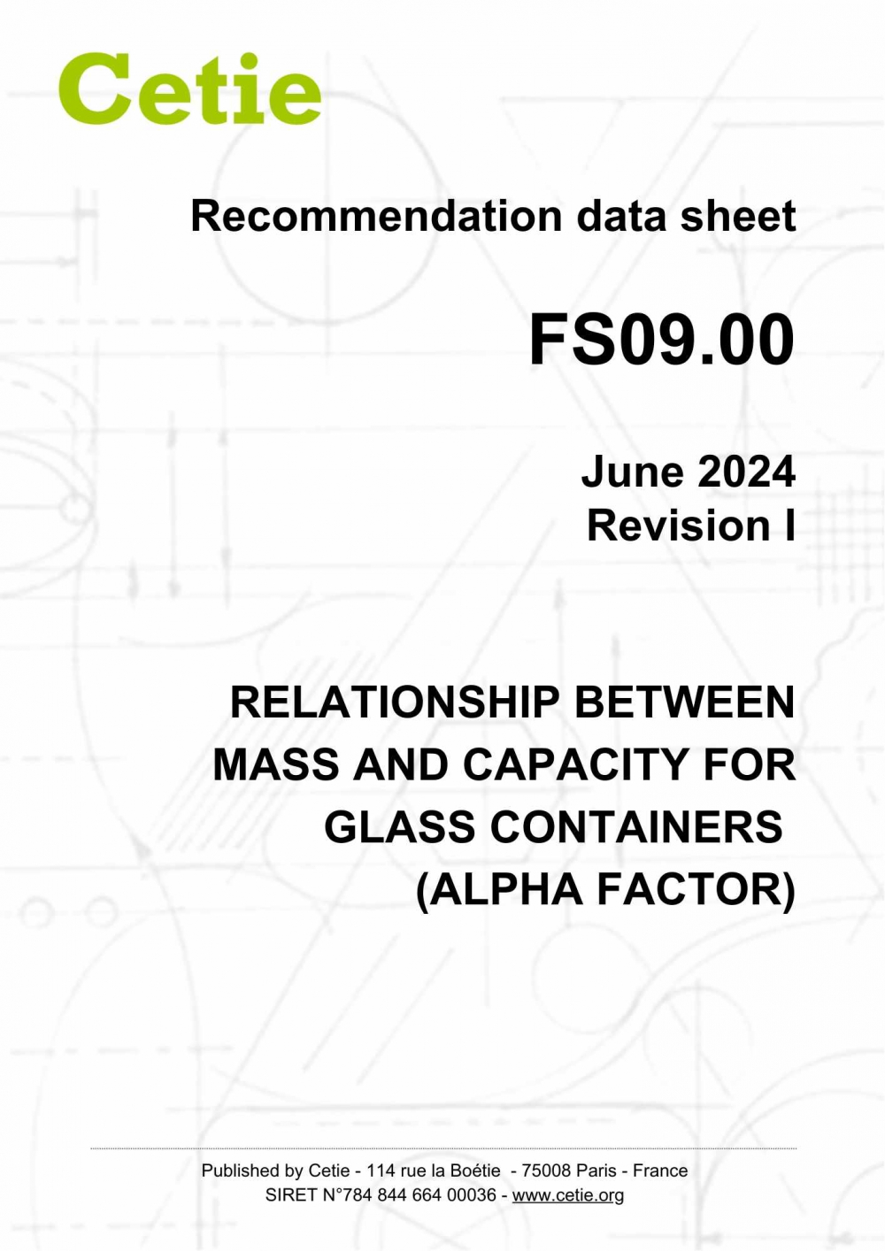 Cover - FS09.00 - Relationship between mass and capacity for glass containers (Alpha factor)