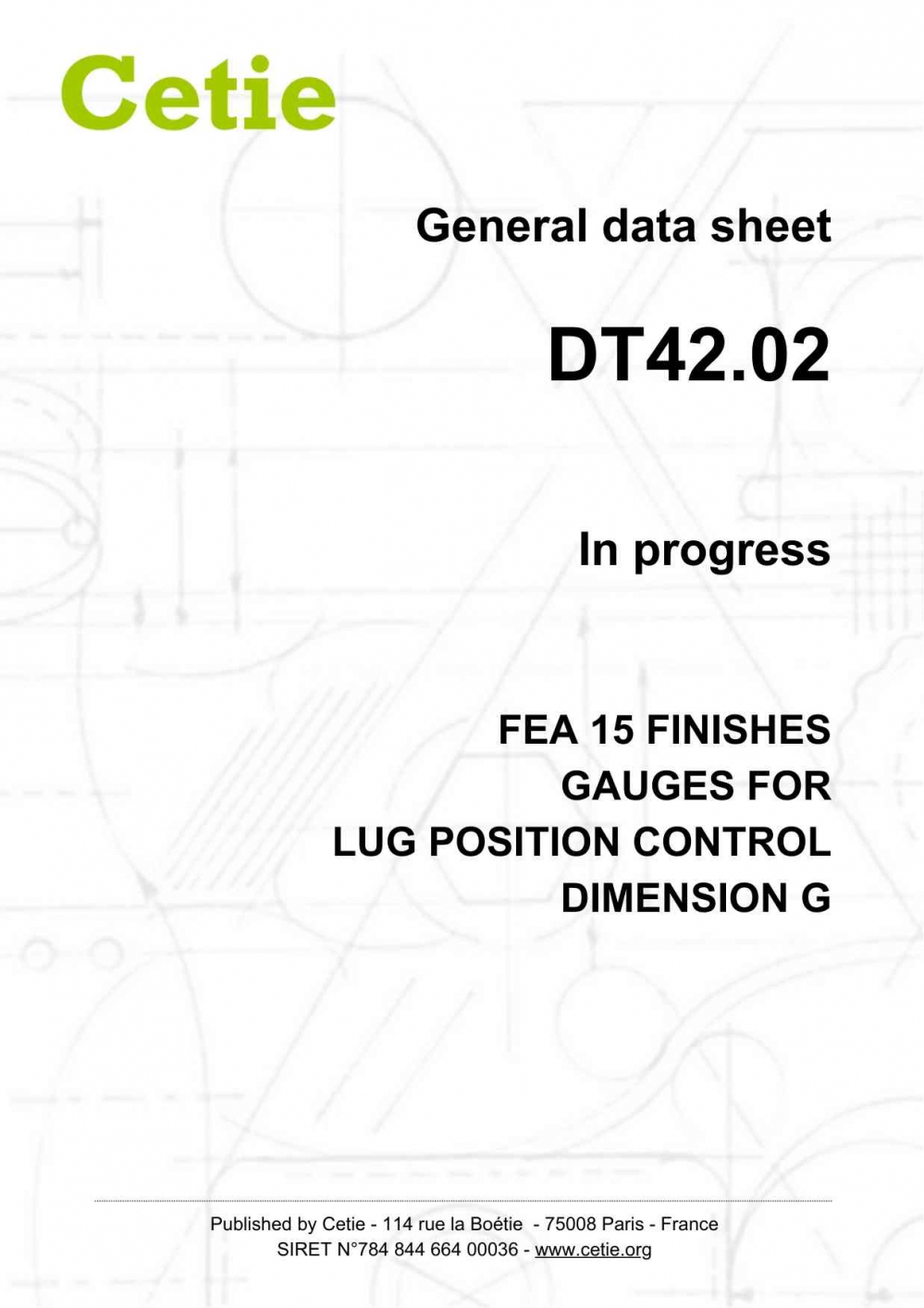 Cover - DT42.02 - FEA 15 finishes - Gauges for lug position control - Dimension \'G\'
