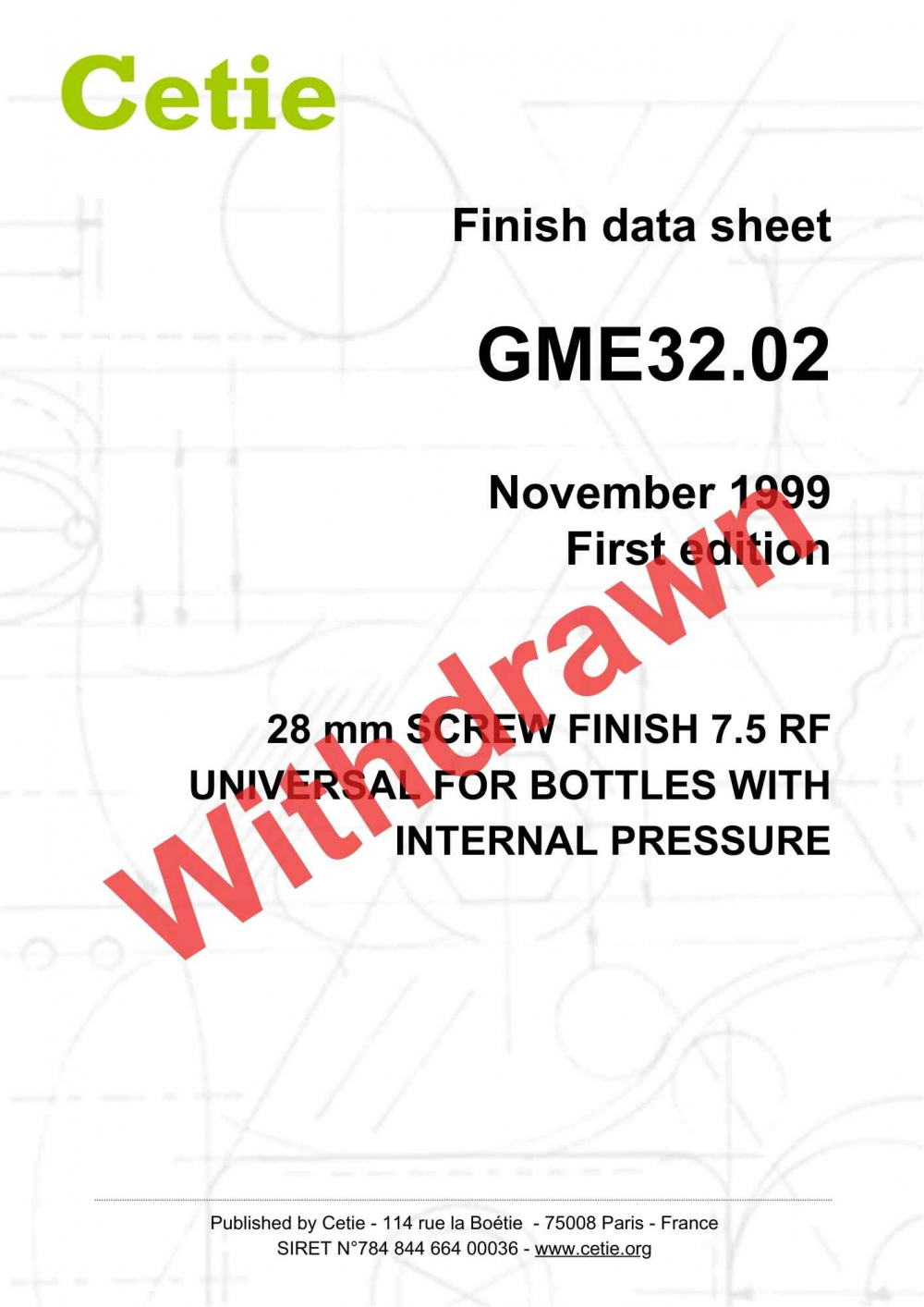 Cover - GME32.02 - 28mm screw finish 7.5 RF universal for bottles with internal pressure