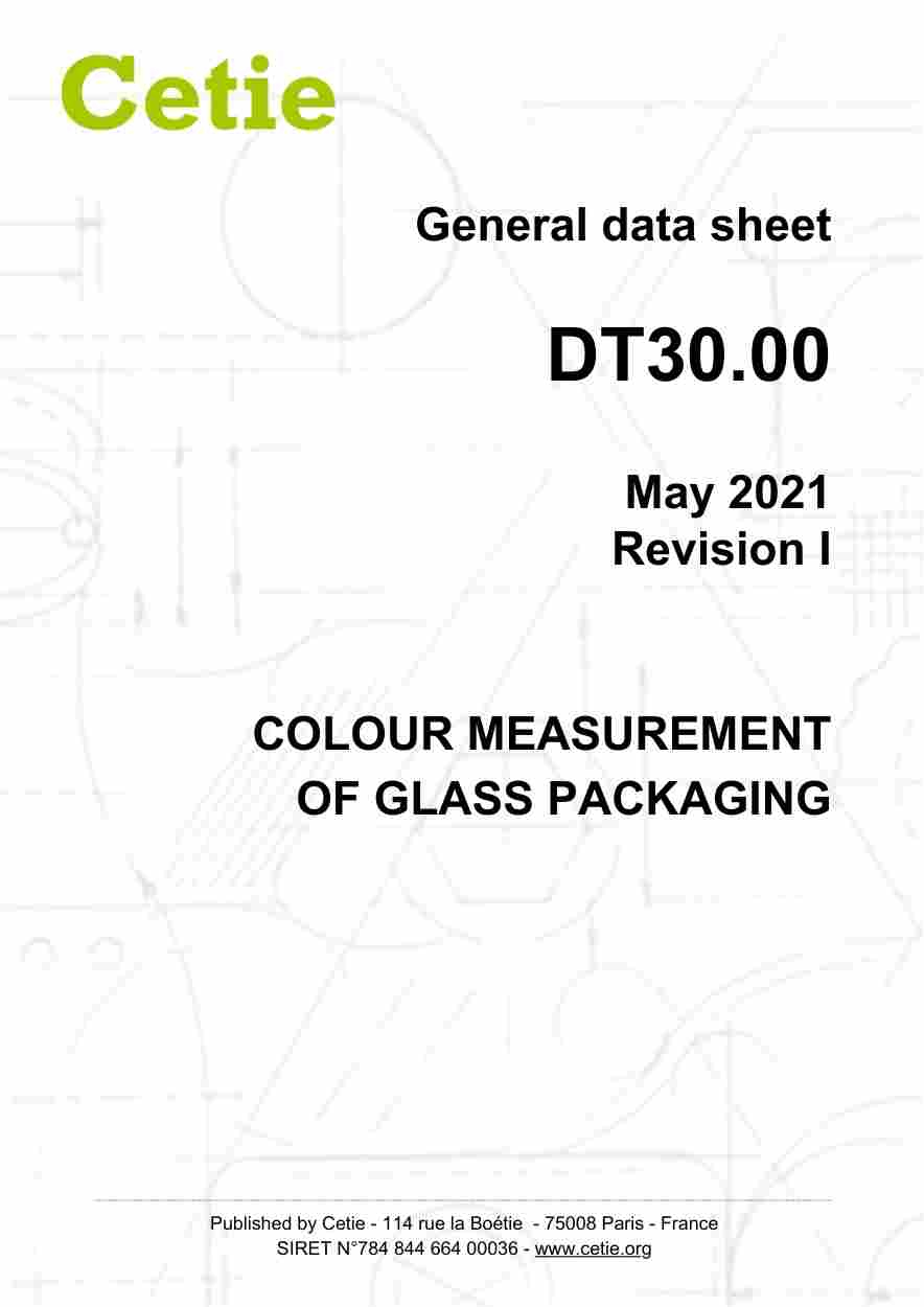 Cover - DT30.00 - Colour measurement of glass packaging