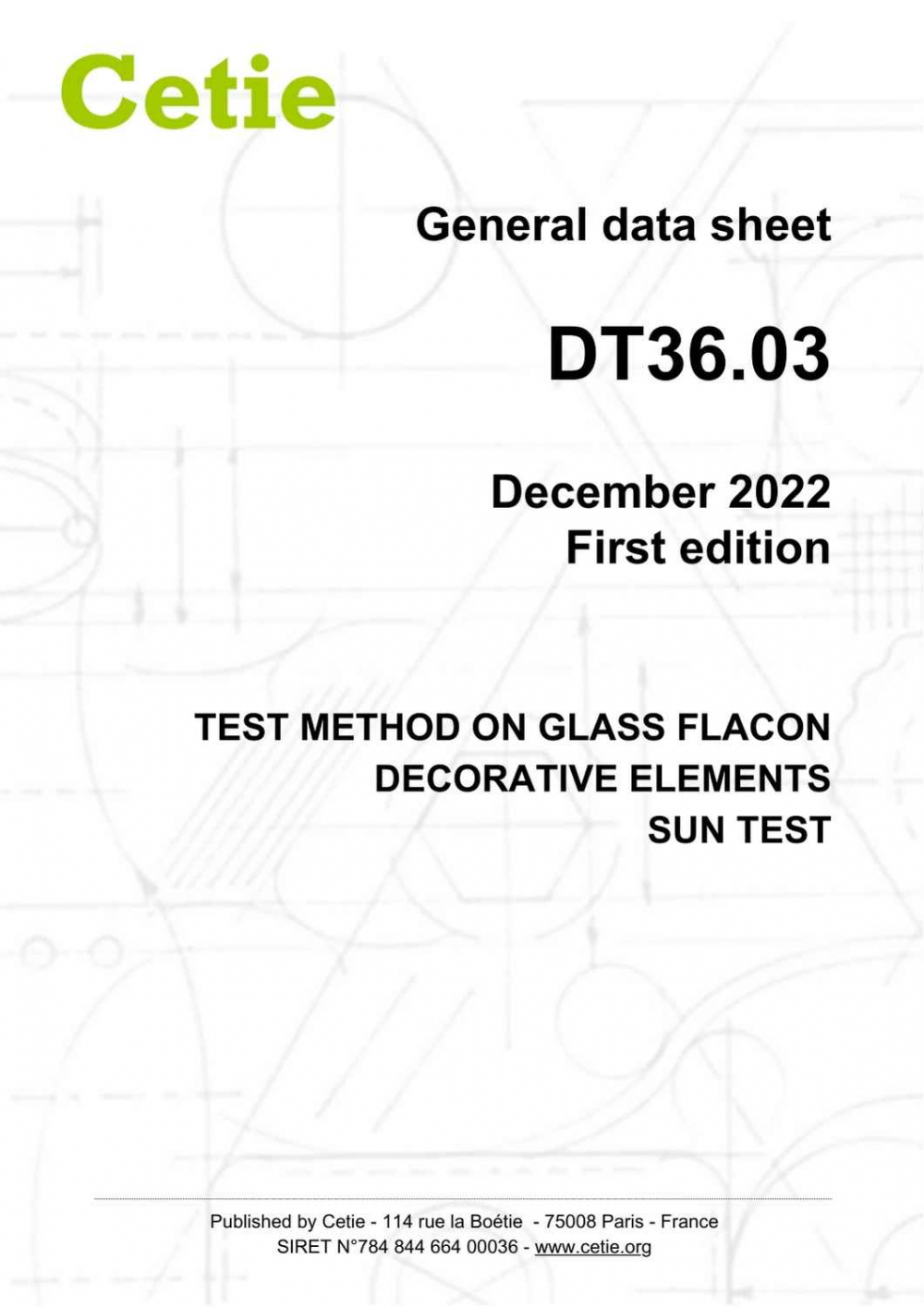 Cover - DT36.03 - Test method on glass flacon decorative elements - Colour evaluation