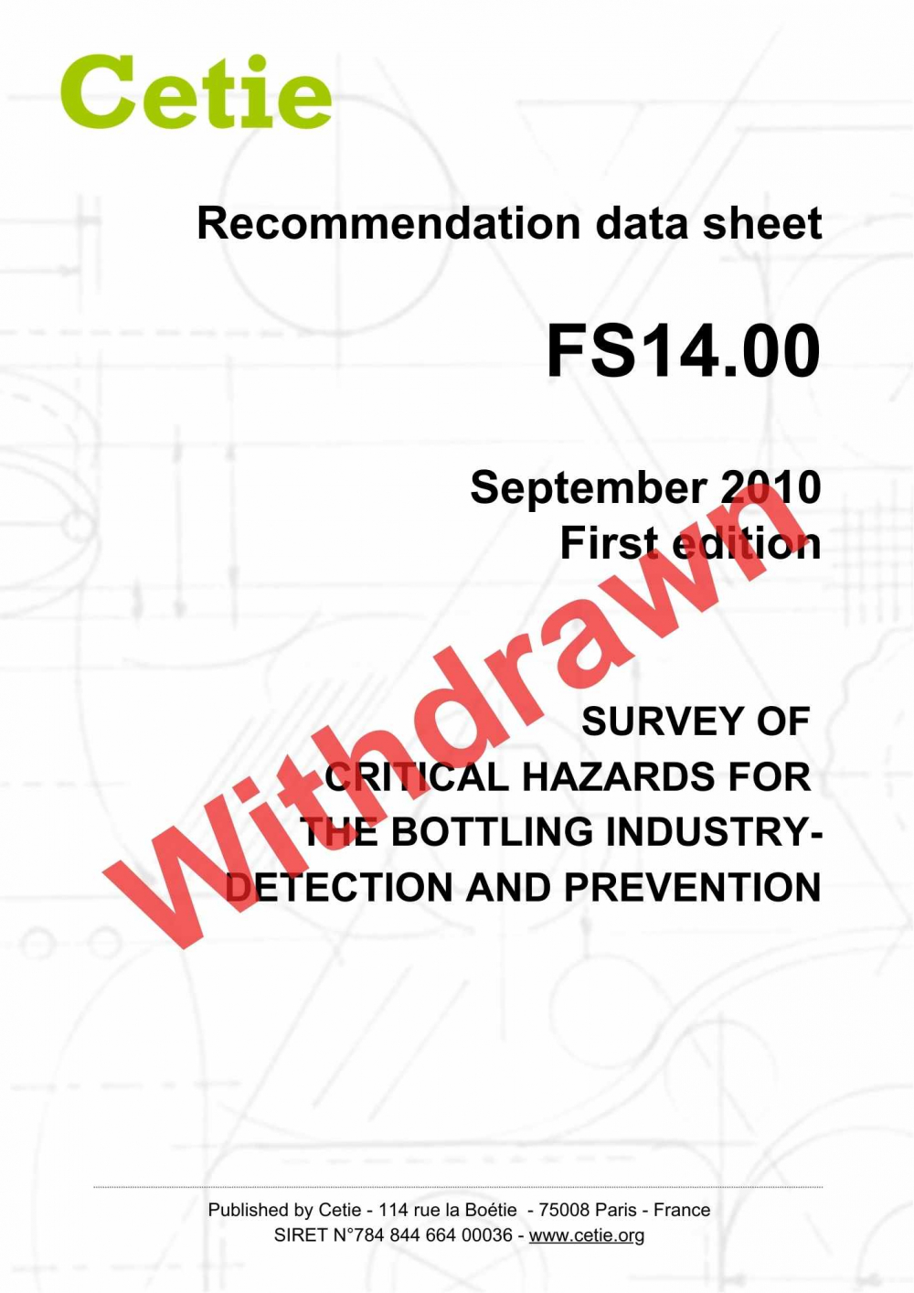 Cover - FS14.00 - Survey of critical hazards for the bottling industry - Detection and prevention