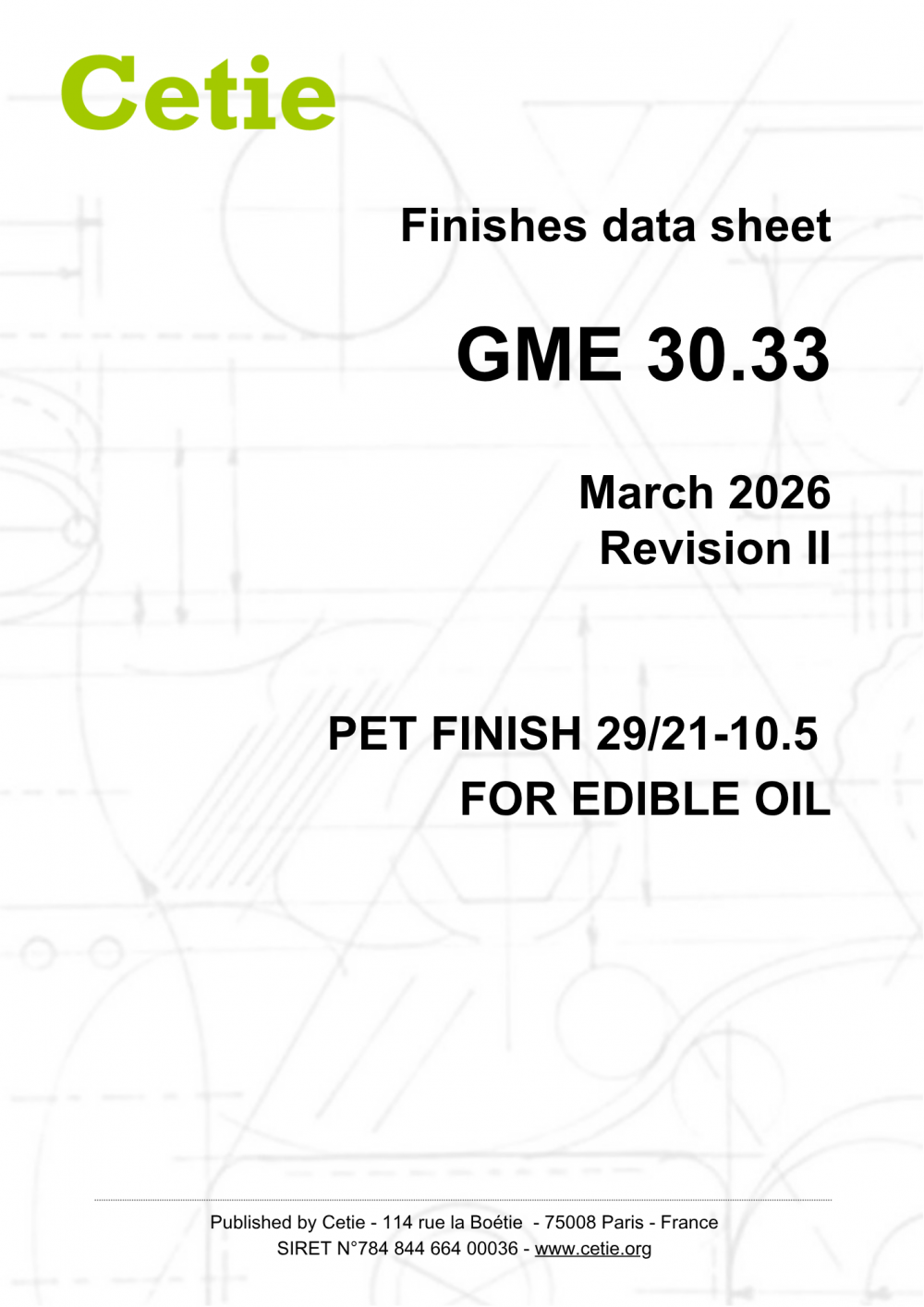 Cover - GME30.33 - PET finish 29/21-10.5 for edible oil