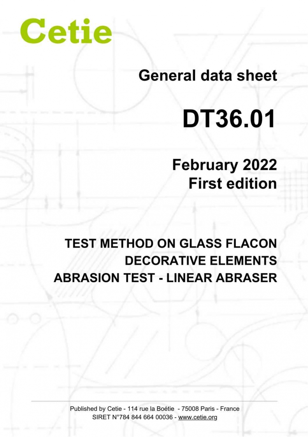 Cover - DT36.01 - Test method on glass flacon decorative elements - Abrasion test - Linear abraser 