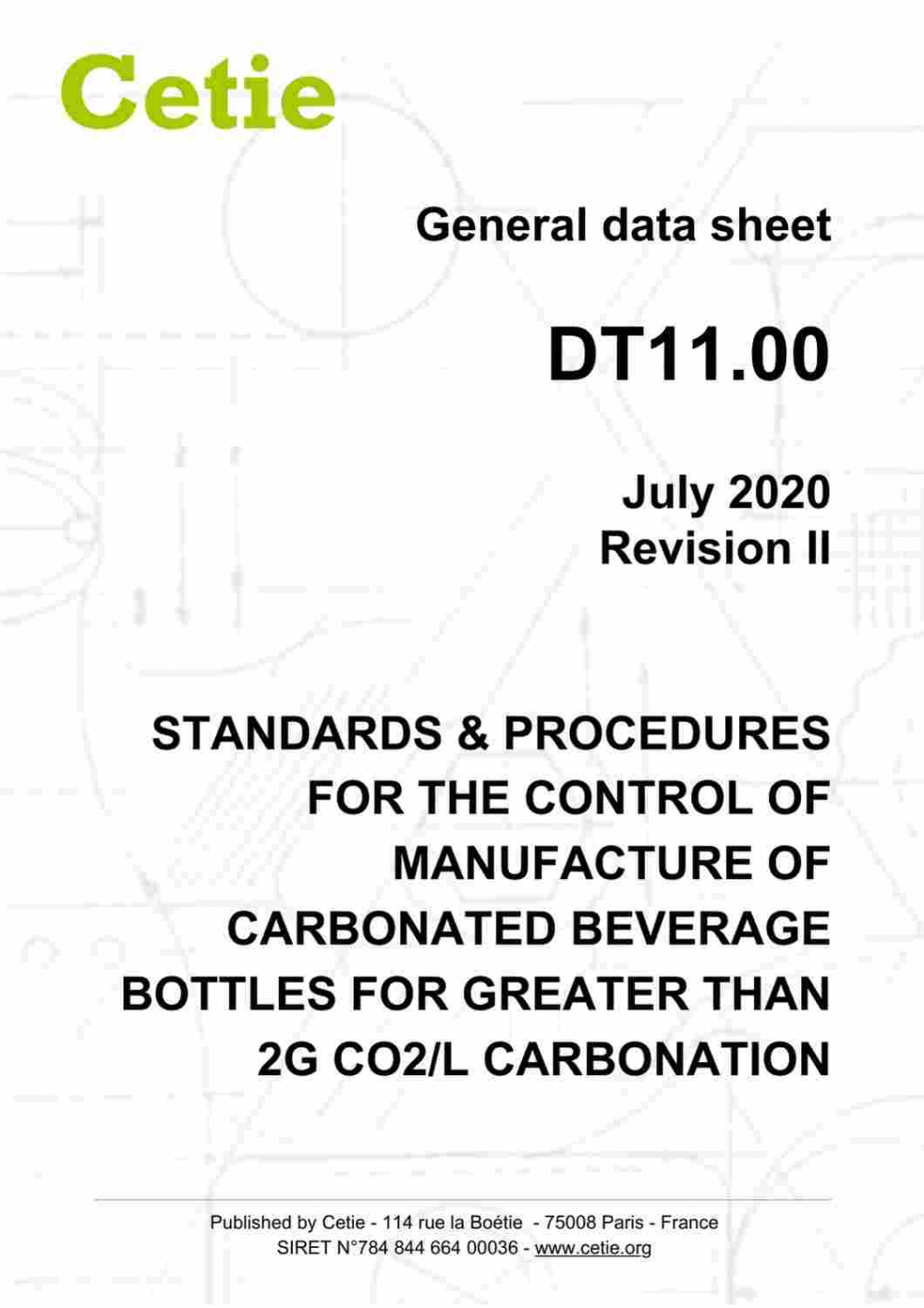 Cover - DT11.00 - Standards & procedures for the control of manufacture of bottles for beverages with a carbonation level greater than 2g CO2/l 