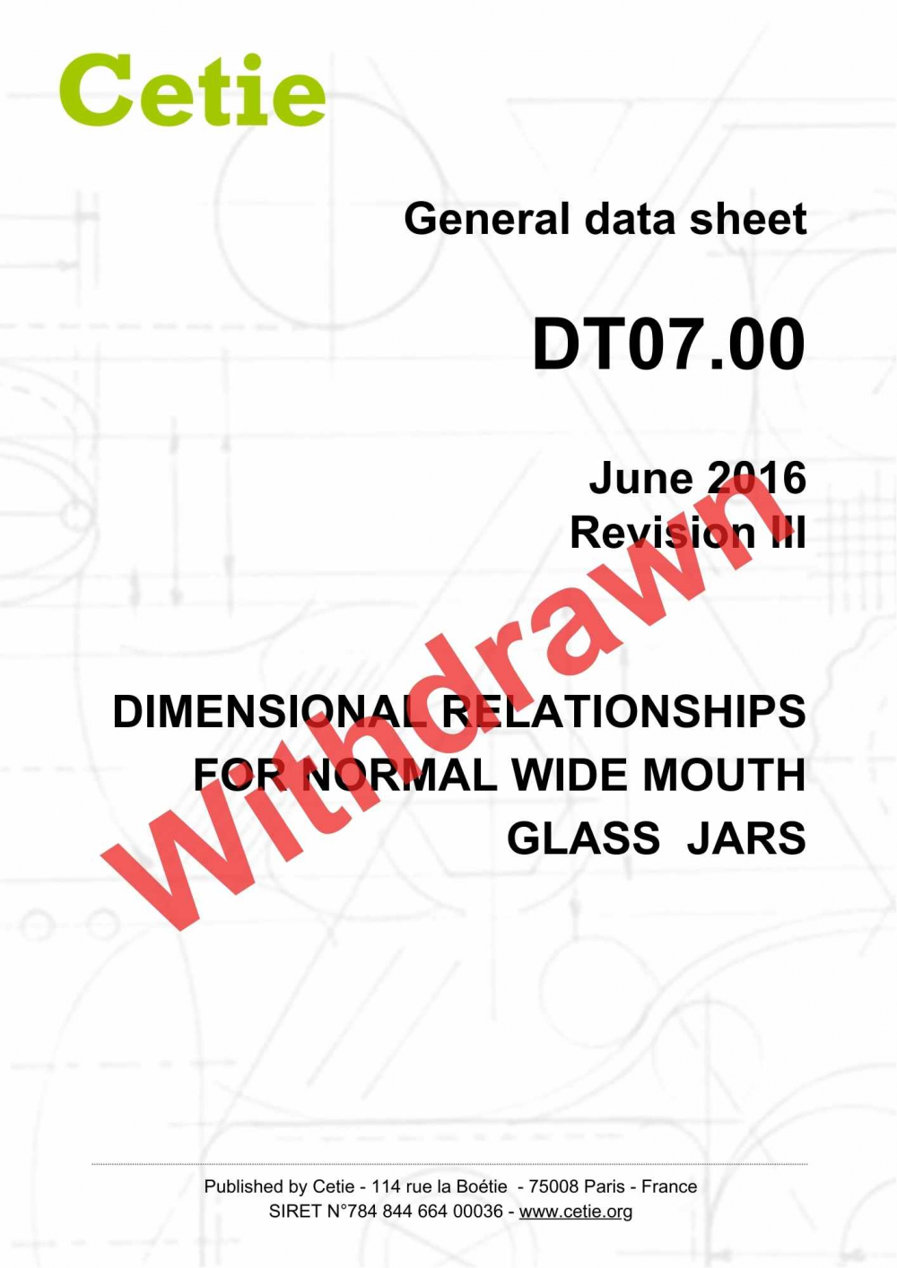 Cover - DT07.00 - Dimensional relationships for normal wide mouth glass jars