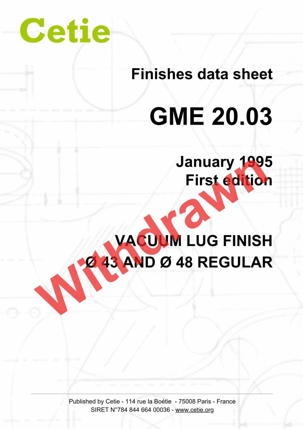 Cover - GME20.03 - Vacuum lug finish Ø 43 and Ø 48 regular