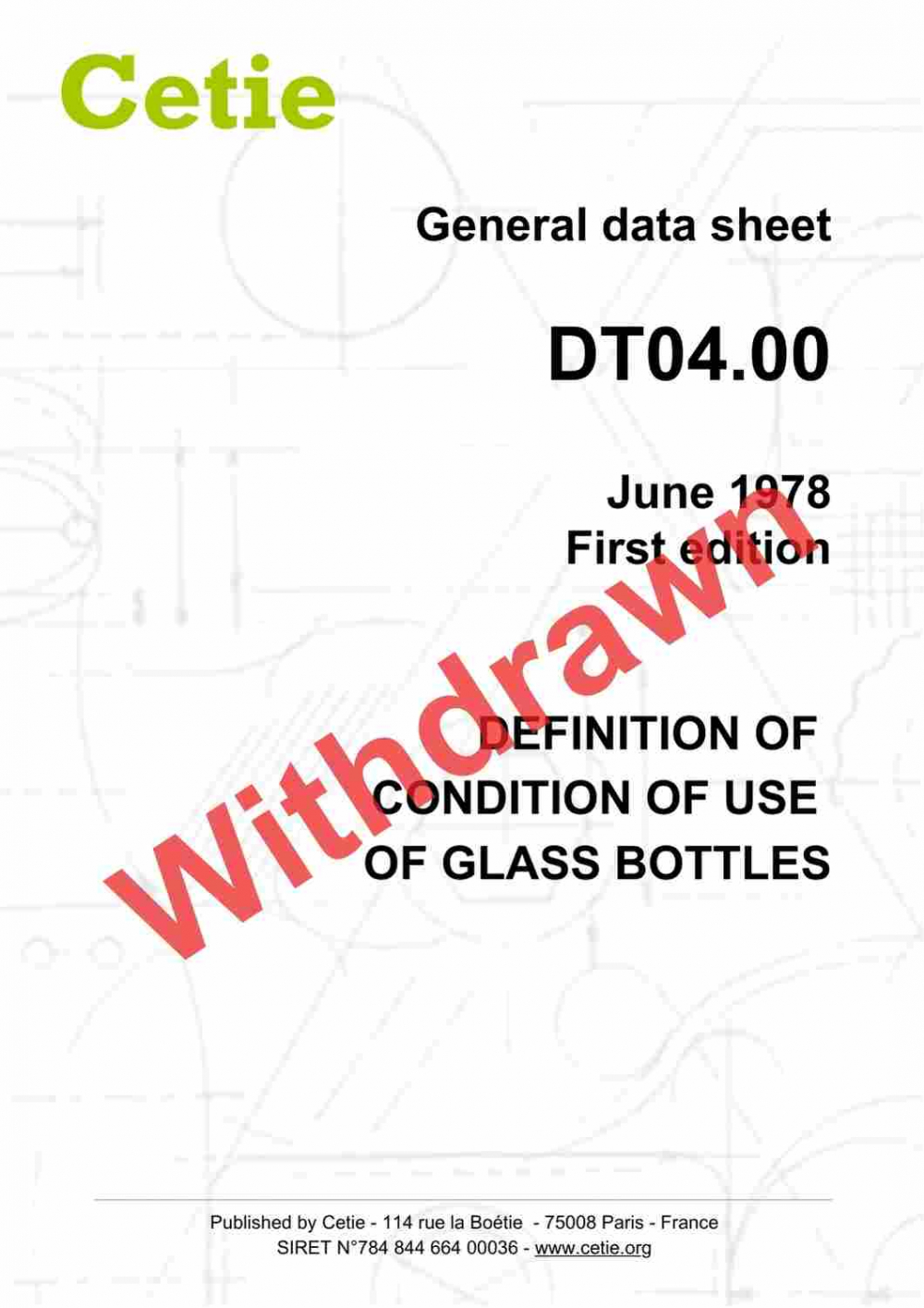 Cover - DT04.00 - Definition of conditions of use of glass bottles