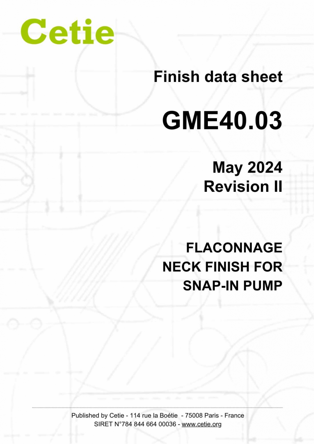 Cover - GME40.03 - Flaconnage - Neck finish for snap-in pump