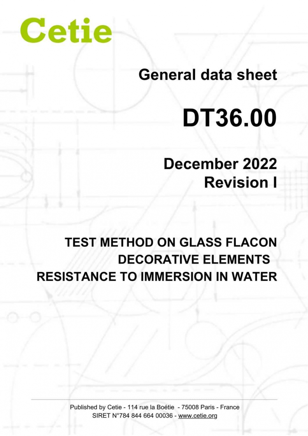 Cover - DT36.00 - Test method on glass flacon decorative elements - Resistance to immersion in water 