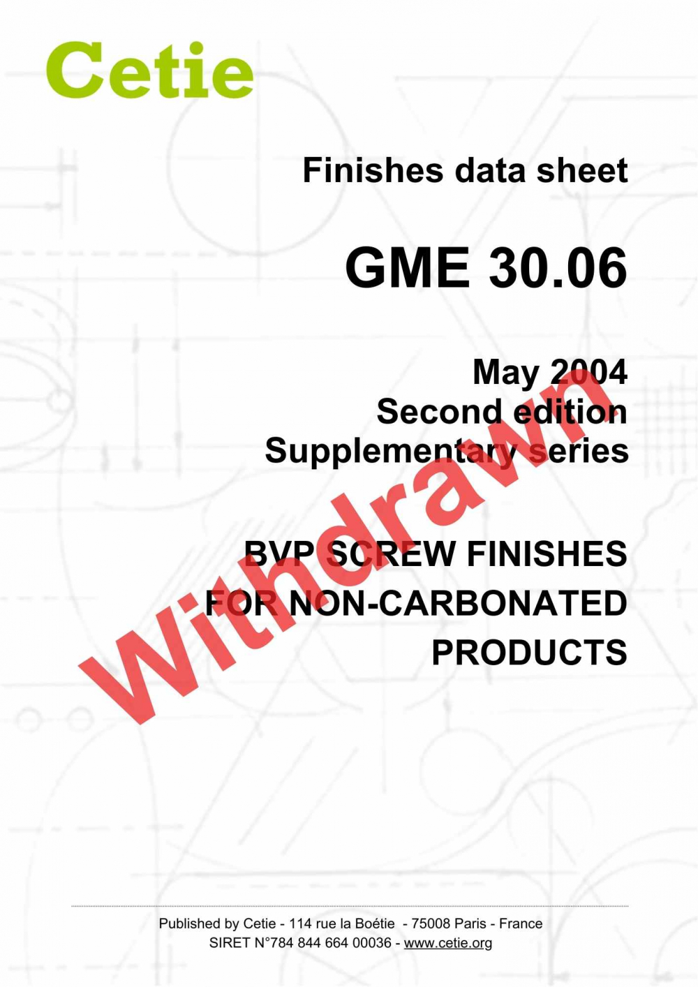 Cover - GME30.06 - BVP screw finishes for non carbonated products
