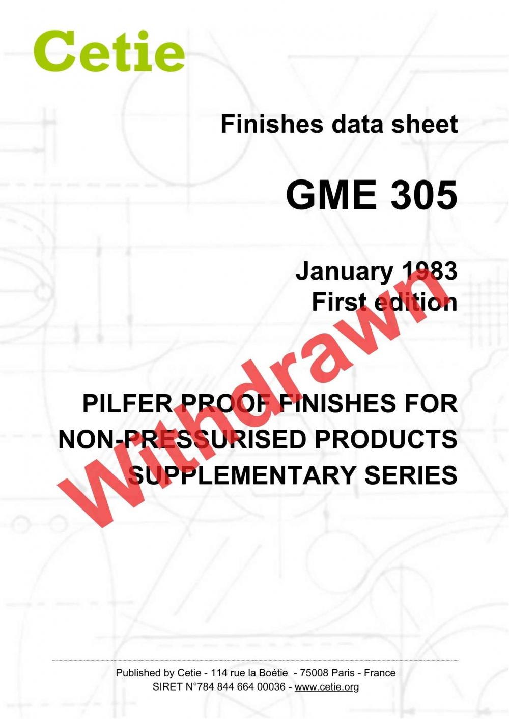 Cover - GME305 - Pilferproof finishes for non-pressurised products supplementary series