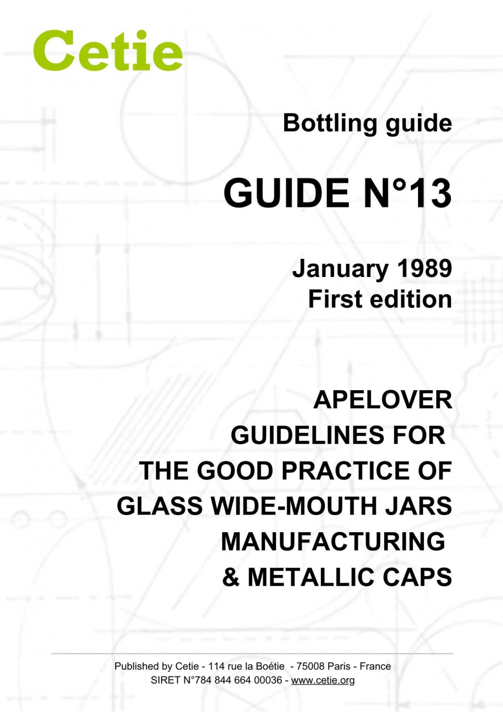 Cover - Guide No.13 - Apelover - Guidelines for the good practice of glass wide-mouth jars manufacturing & metallic caps
