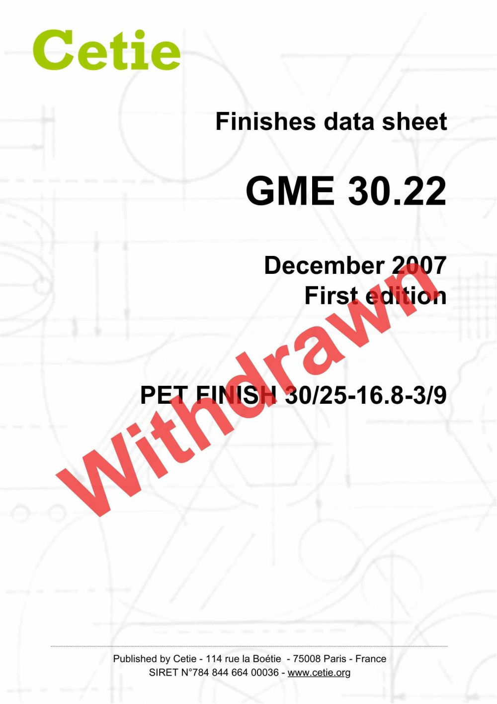 Cover - GME30.22 - PET finish 30/25-16.8-3/9