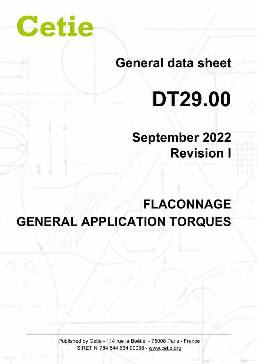 Cover - DT29.00 - Flaconnage - General application torques 