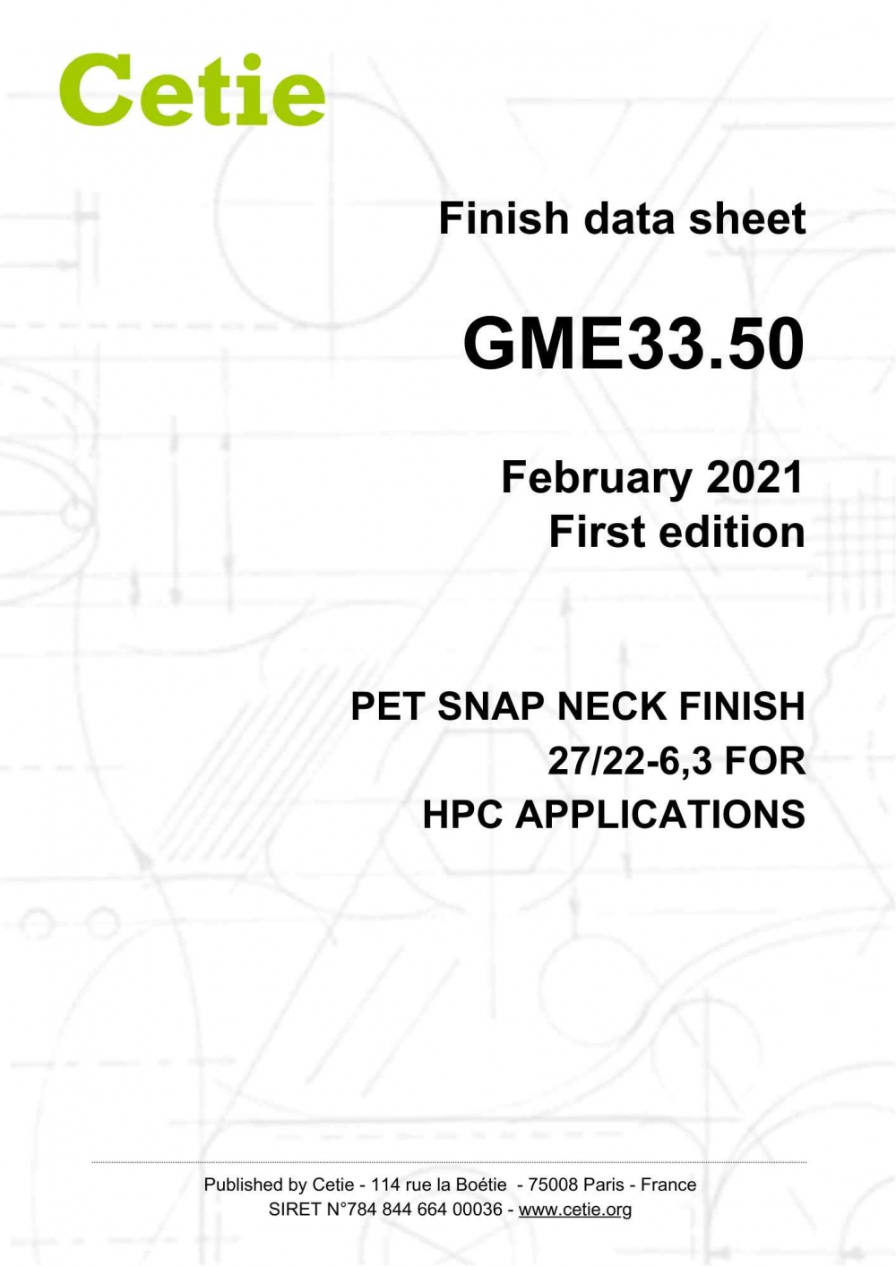 Cover - GME33.50 - PET snap neck Finish 27/22-6,3 for HPC applications