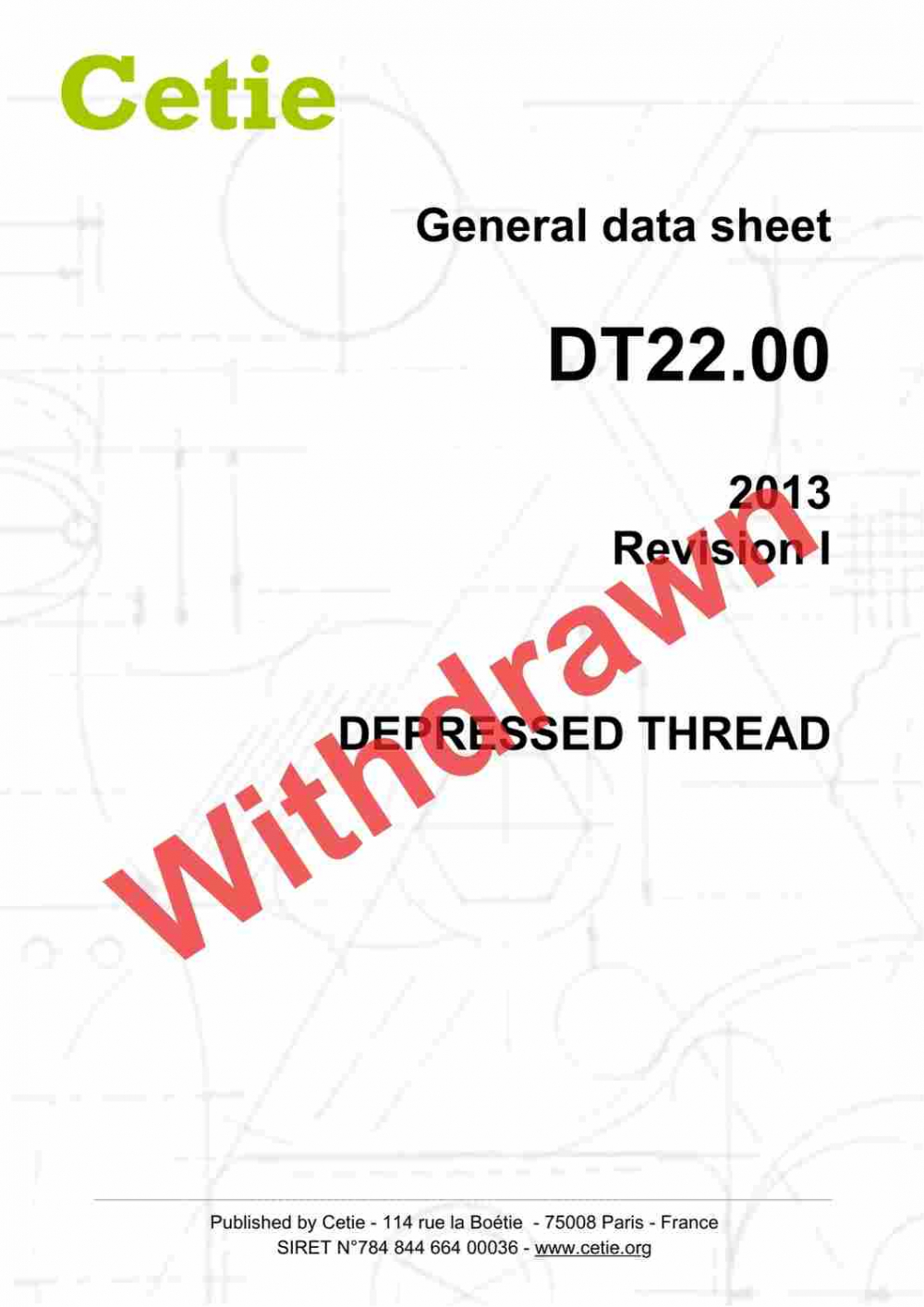 Cover - DT22.00 - Depressed thread