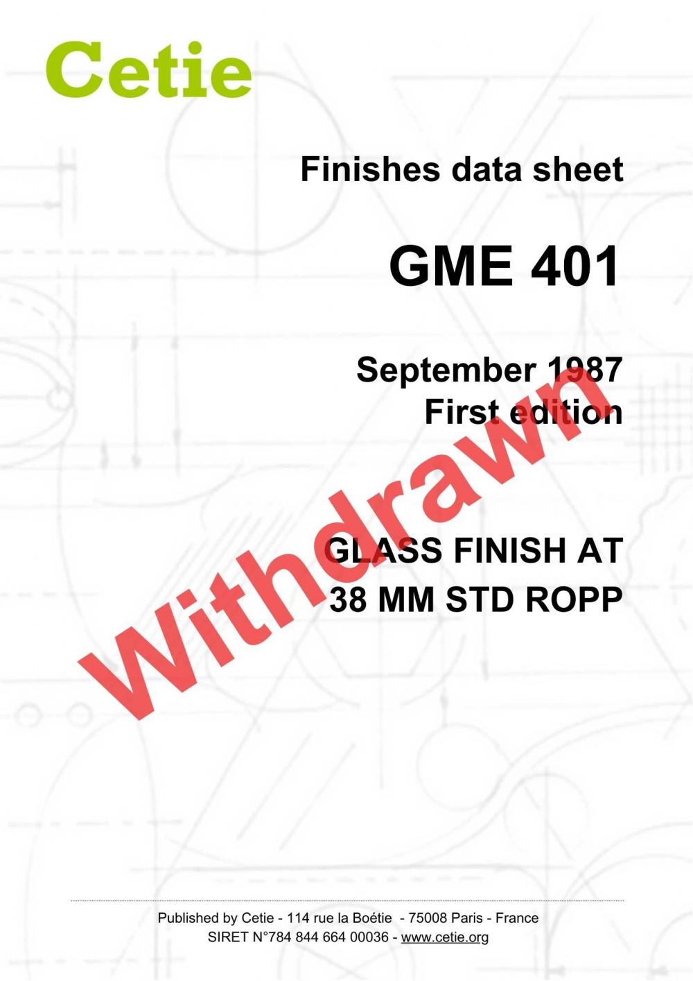Cover - GME401 - Glass finish at 38mm standard ROPP (7 turns per inch)