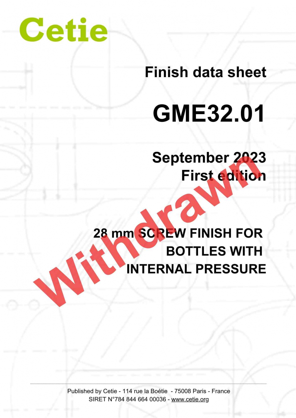 Cover - GME32.01 - 28mm screw finish for bottles with internal pressure