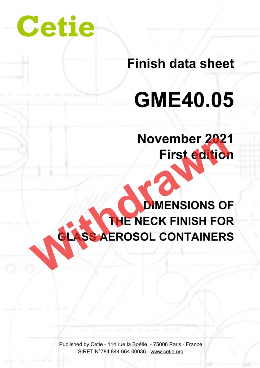 Cover - GME40.05 - Dimensions of the neck finish for glass aerosol containers