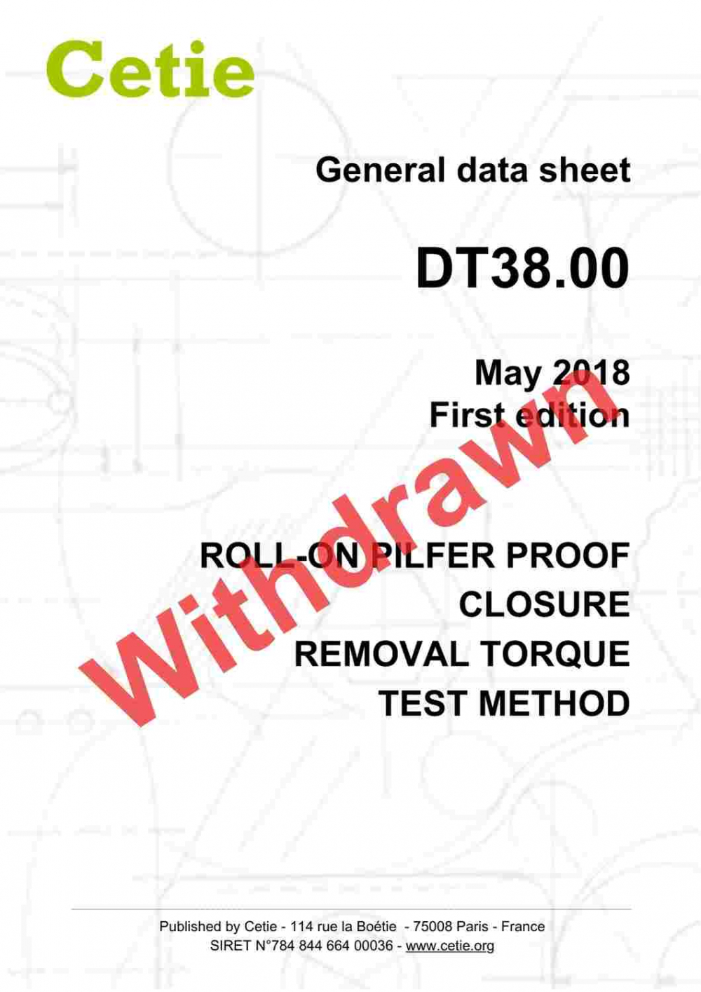 Cover - DT38.00 - Roll-on pilferproof closure: Removal torque - Test method