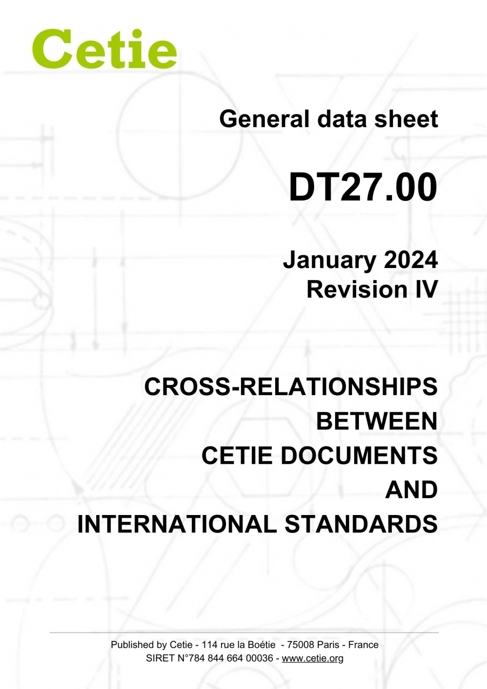 Cover - DT27.00  - Cross-relationships between Cetie documents and international standards