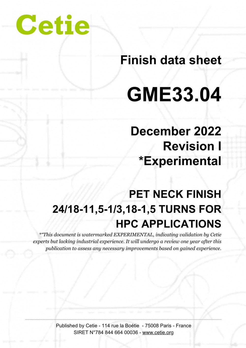 Cover - GME33.04 - PET neck finish 24/18-11,5-1/3,18-1,5 turns for HPC applications 