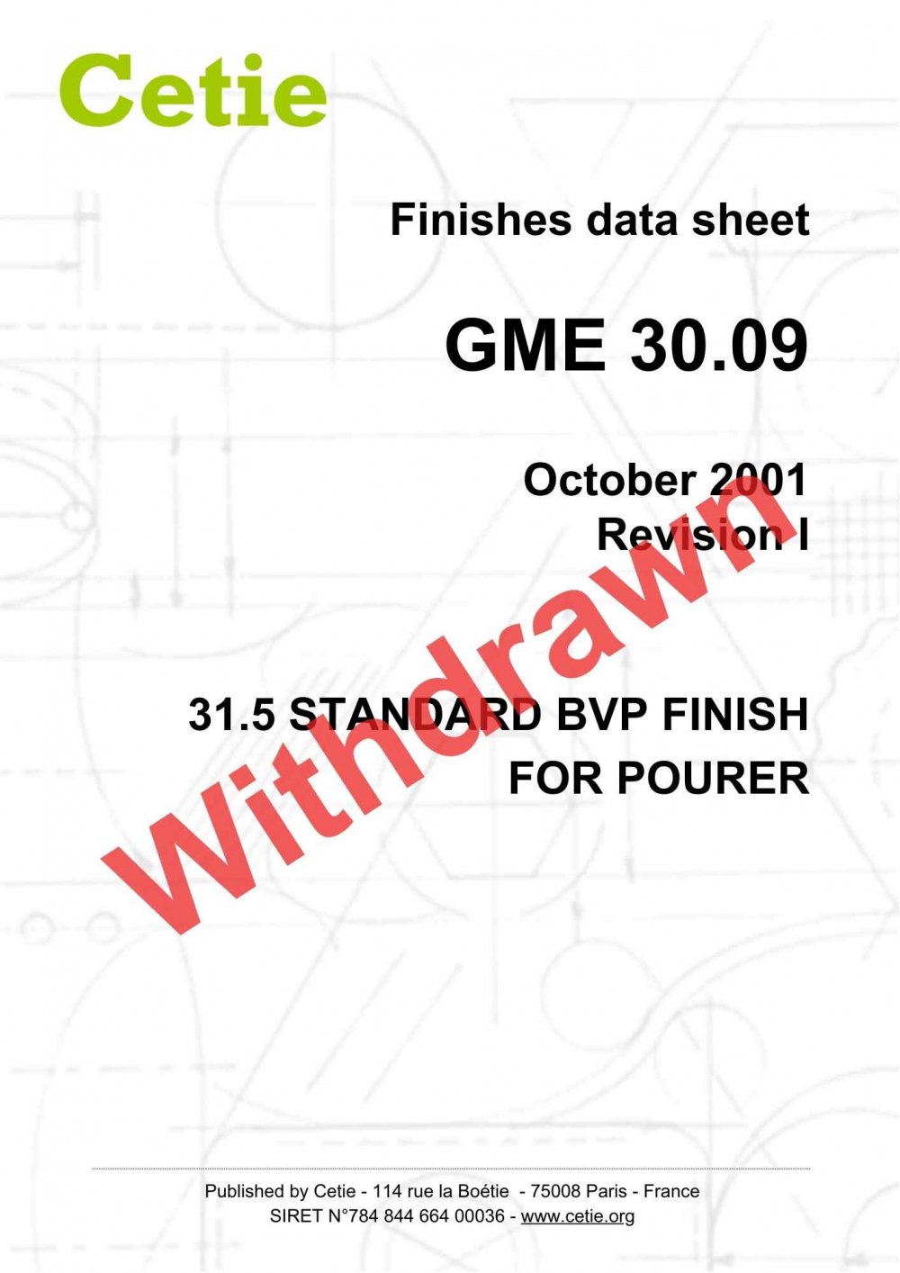 Cover - GME30.09 - 31.5 standard BVP finish for pourer