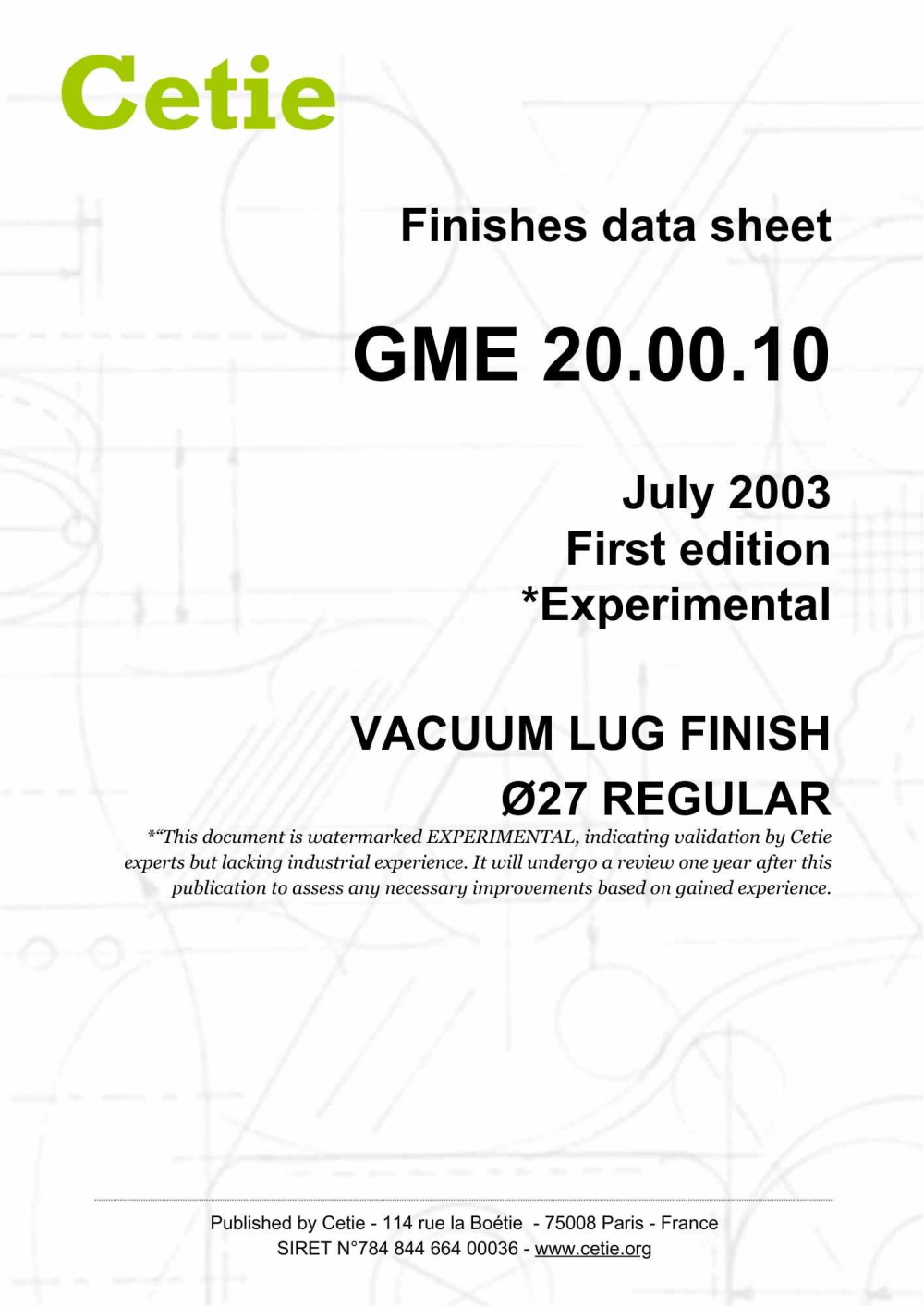 Cover - GME20.00.10 - Vacuum lug finish ø 27 regular