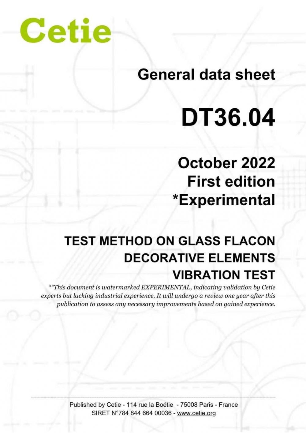 Cover - DT36.04 - Test method on glass flacon decorative elements - Vibration test 
