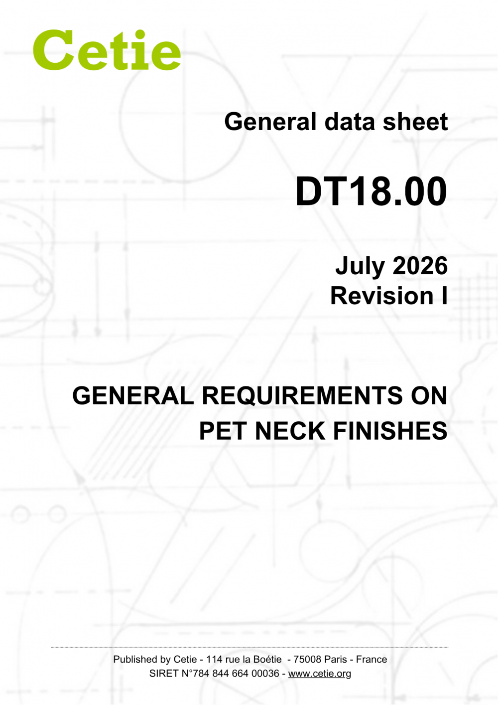 Cover - DT18.00 - General requirements on PET neck finishes