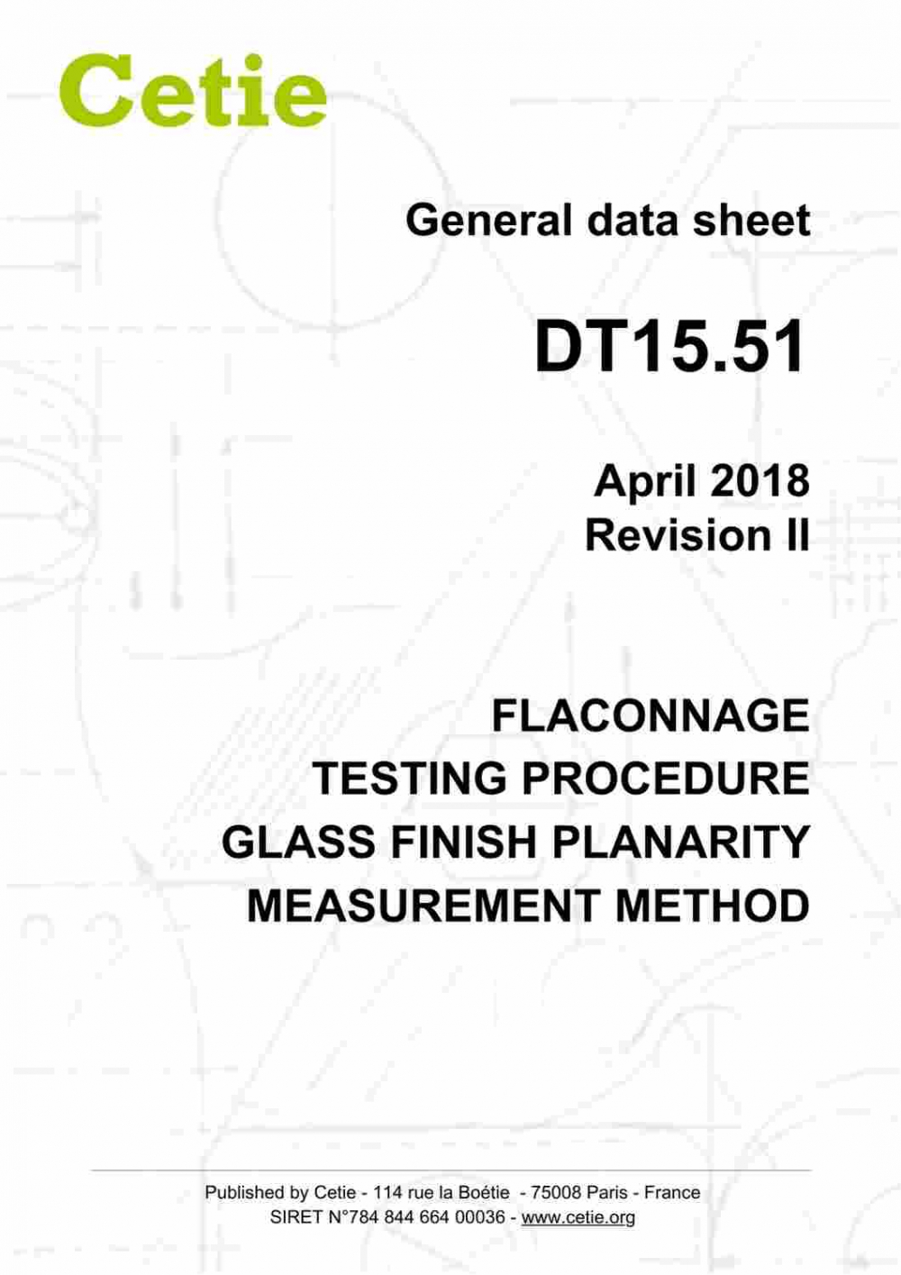Cover - DT15.51 - Flaconnage - Testing procedure: Glass finish planarity measurement method