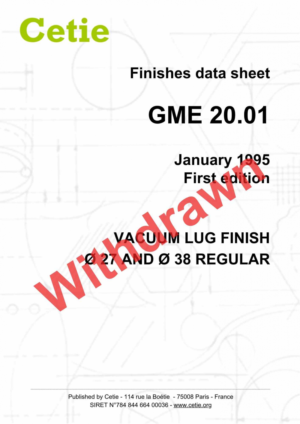 Cover - GME20.01 - Vacuum lug finish Ø 27 and Ø 38 regular