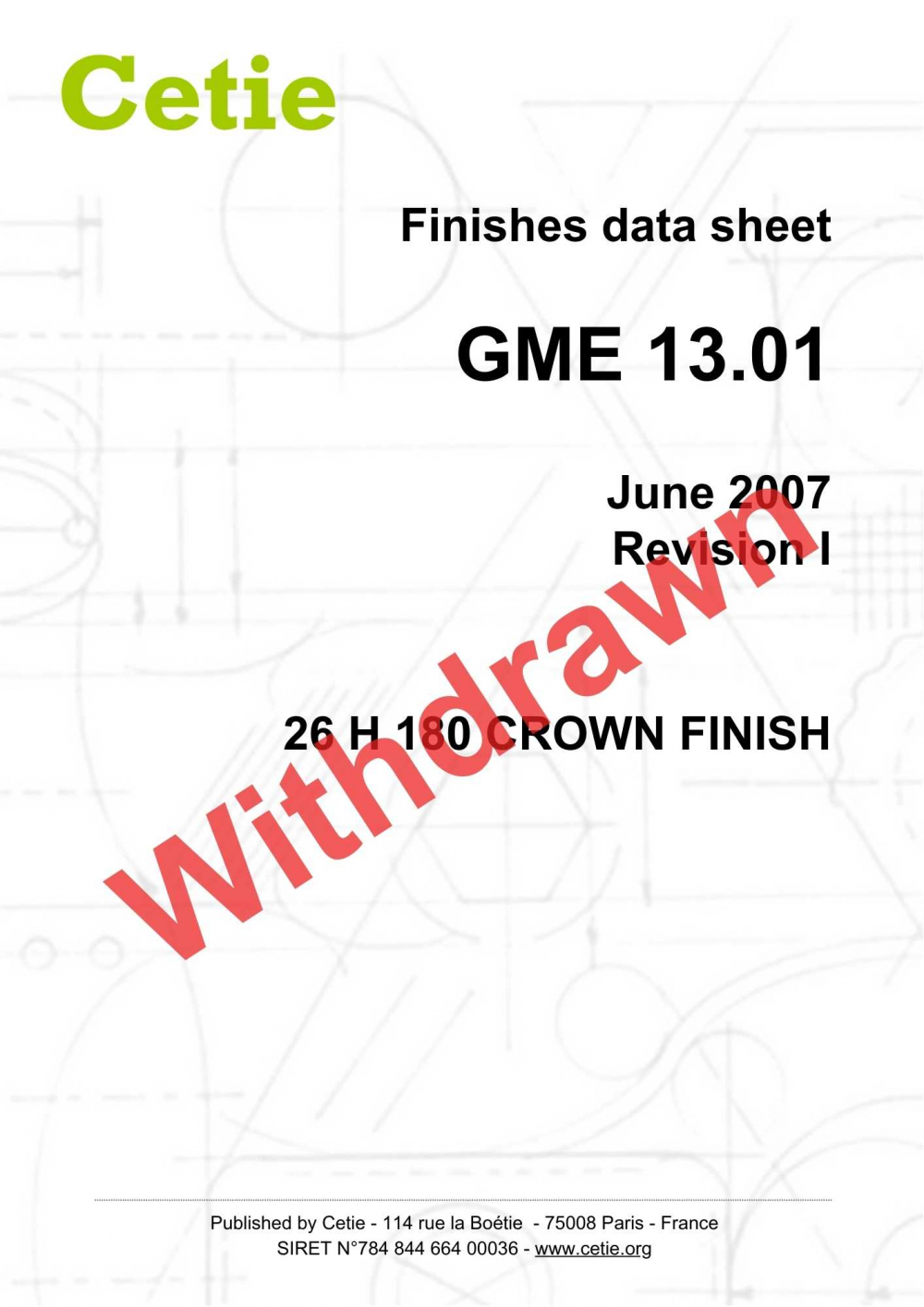 Cover - GME13.01 - 26H180 Crown finish