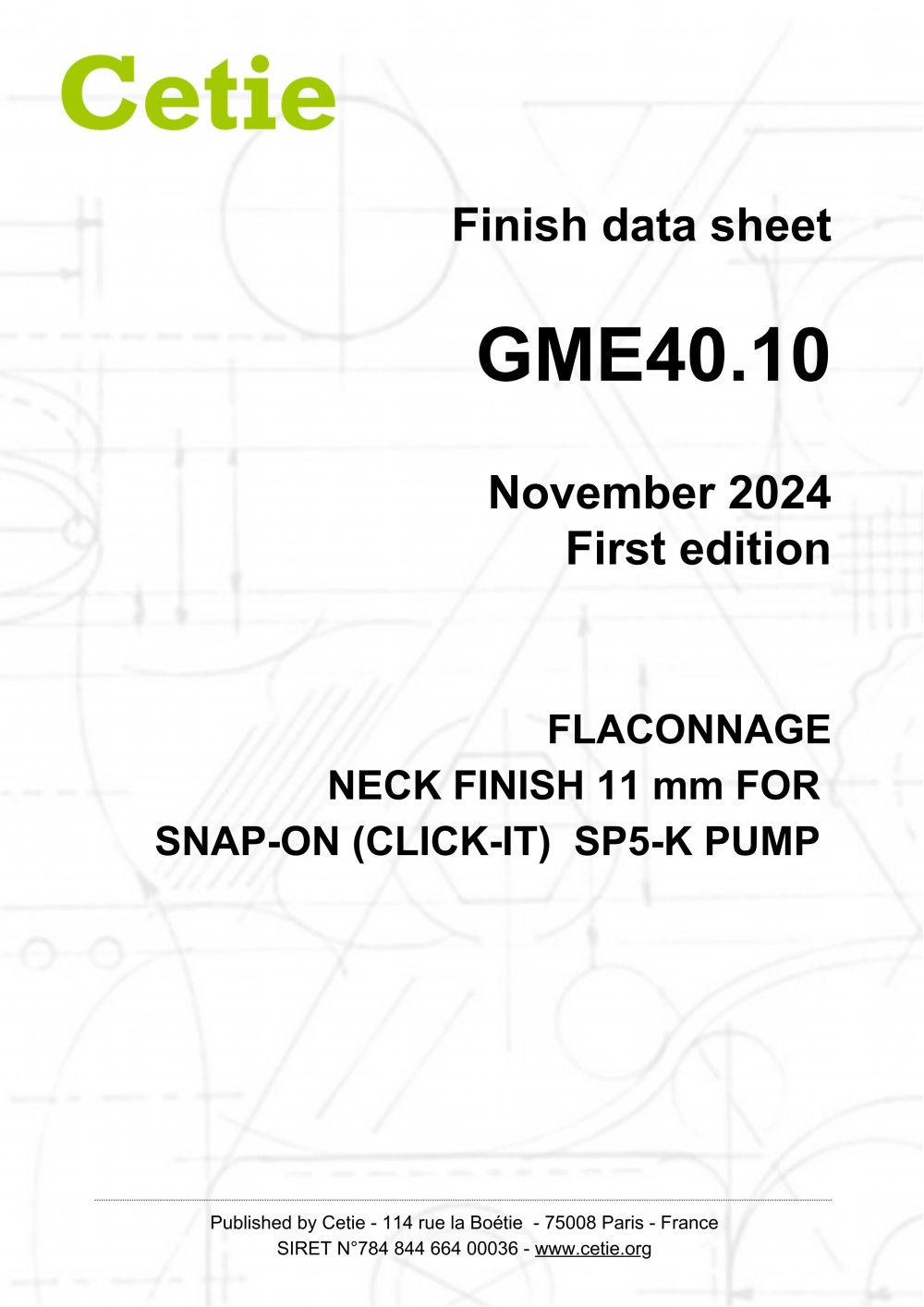 Cover - GME40.10 - Flaconnage - Neck finish 11 mm for snap-on (Click-it) SP5-K pump