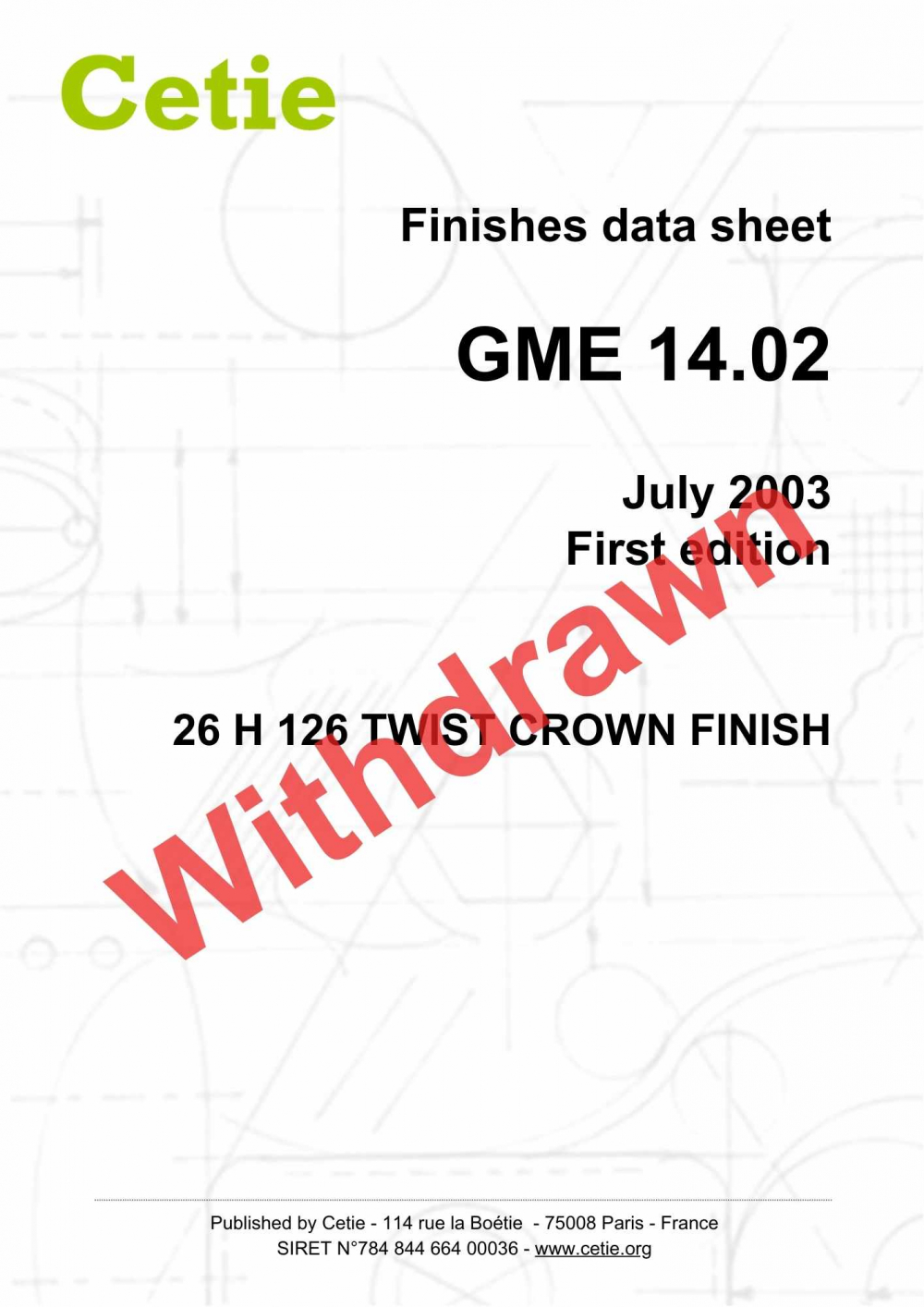 Cover - GME14.02 - 26H126 twist crown finish 