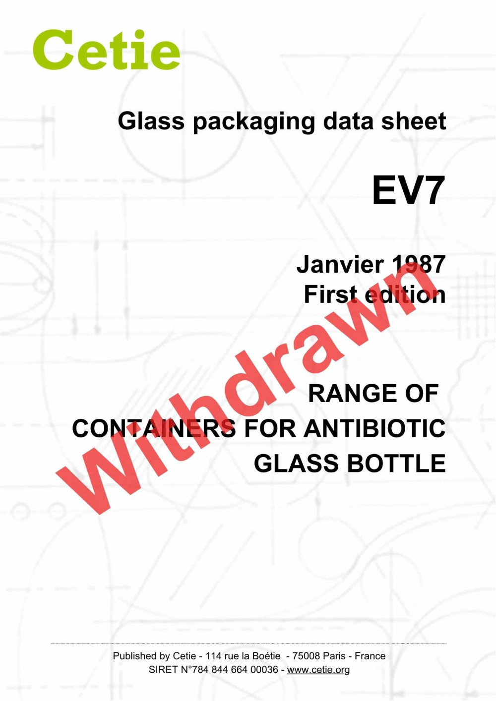 Cover - EV7 - Range of containers for antibiotic - Glass bottle
