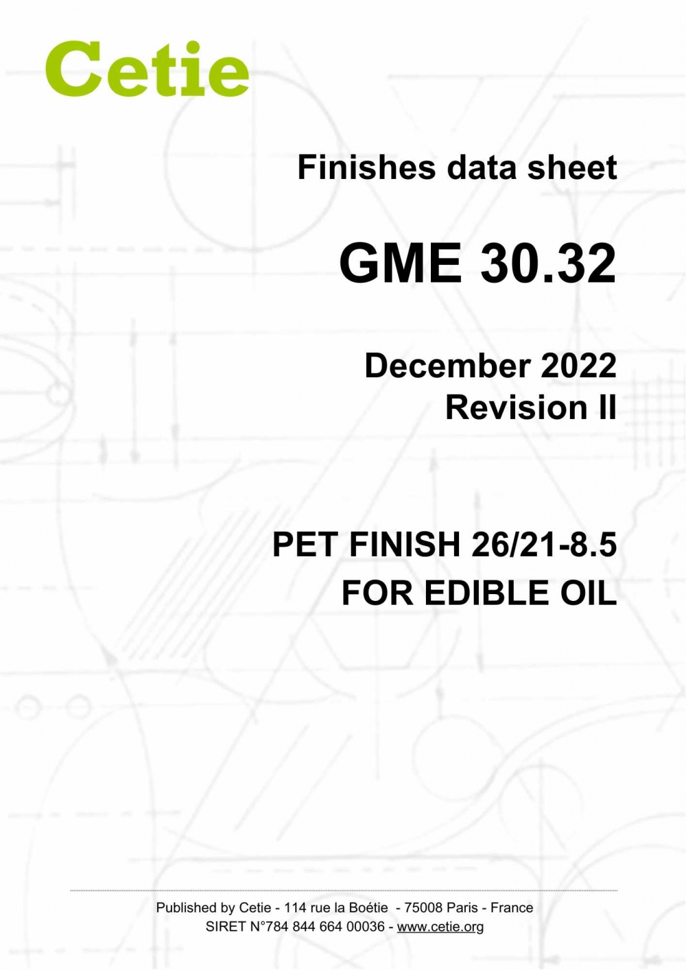 Cover - GME30.32 - PET finish 26/21-8.5 for edible oil