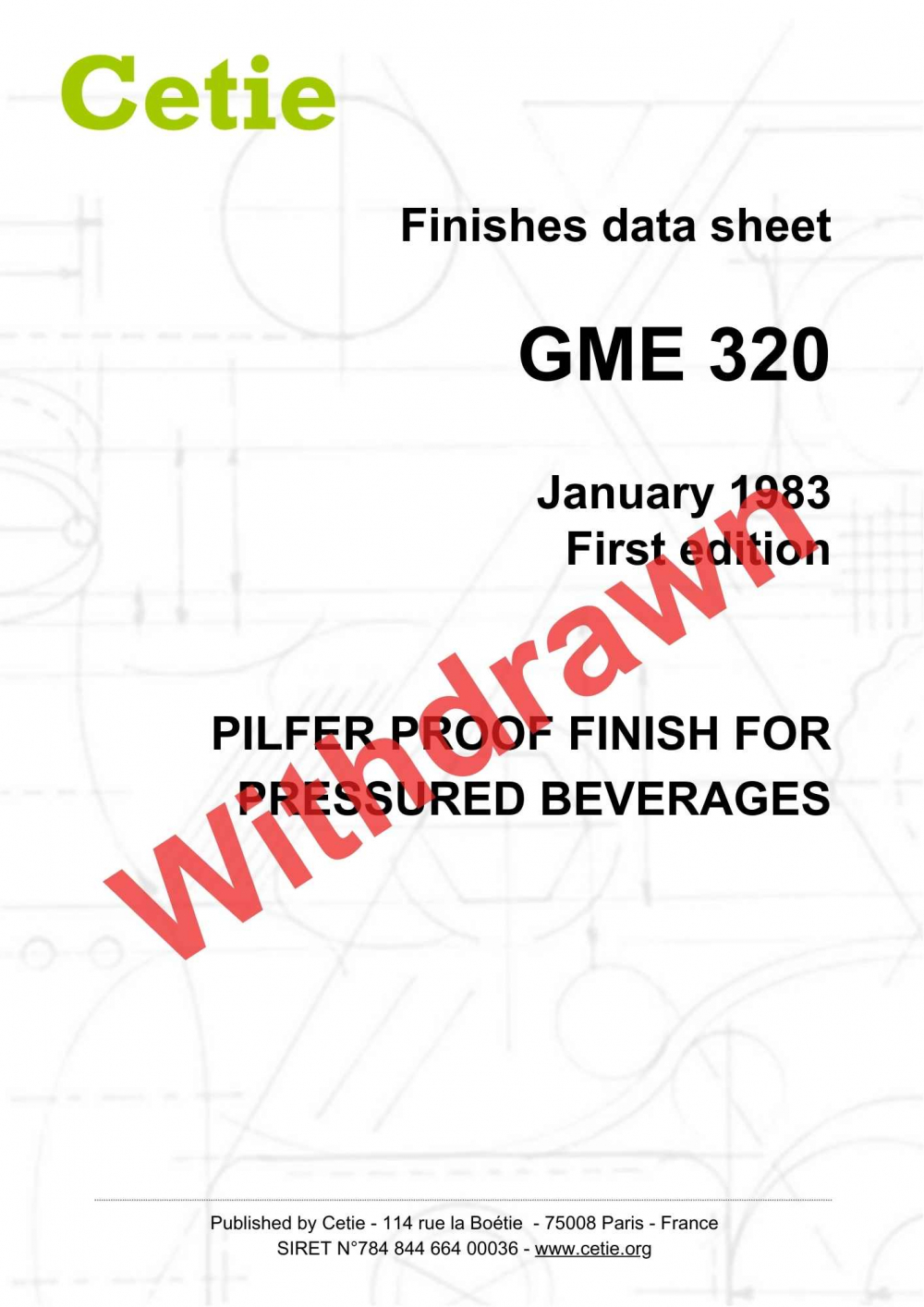 Cover - GME320 - Pilferproof finish for pressured beverages