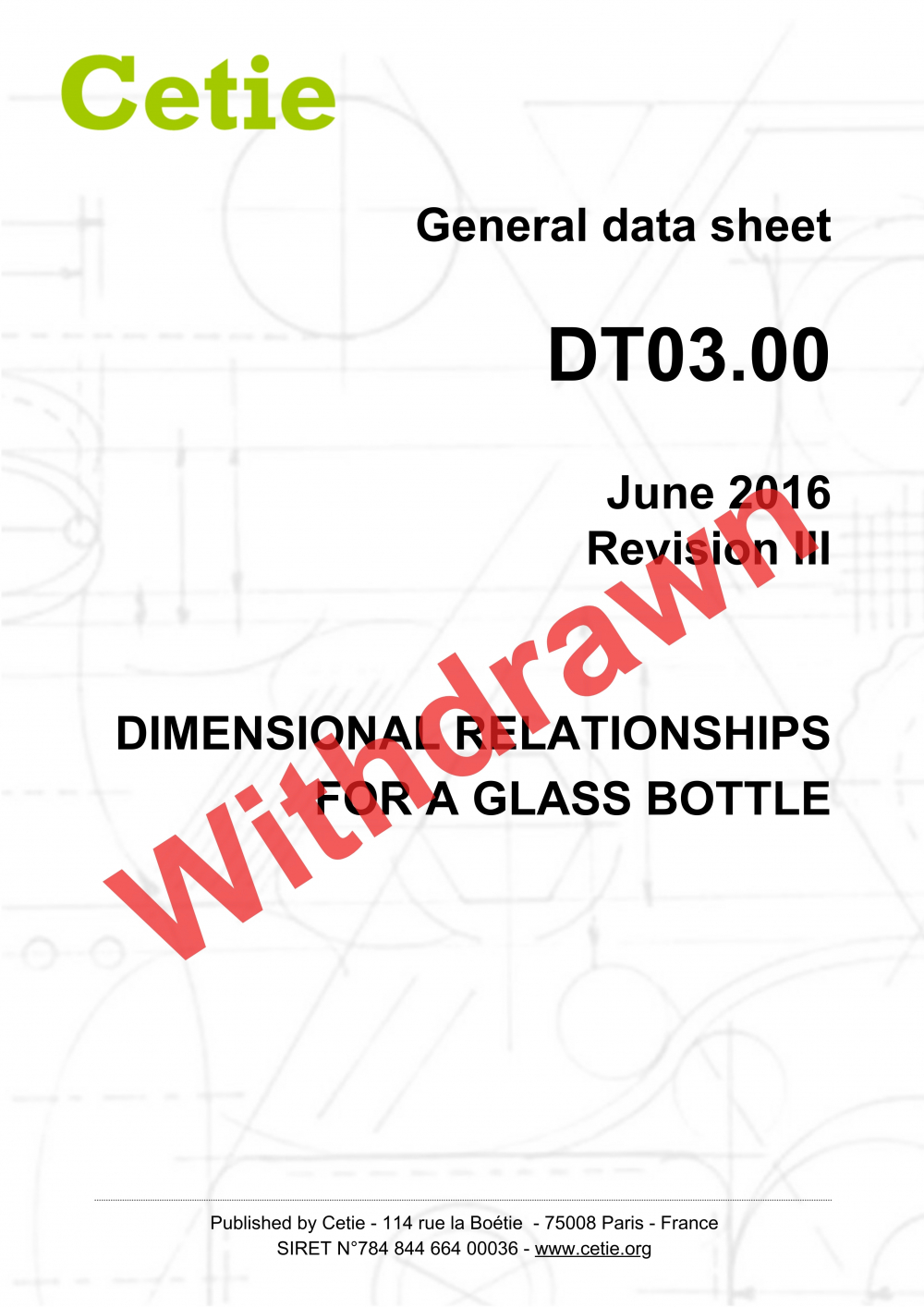 Cover - DT03.00 - Dimensional relationships for a normal glass bottle