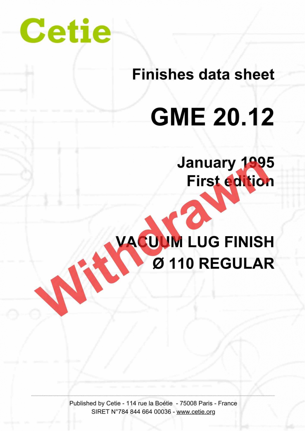 Cover - GME20.12 - Vacuum lug finish  Ø 110 regular