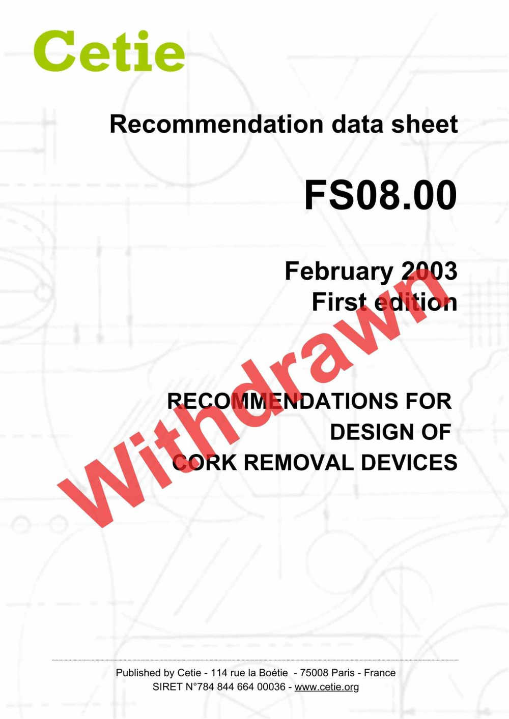 Cover - FS08.00 - Recommendations for design of cork removal devices