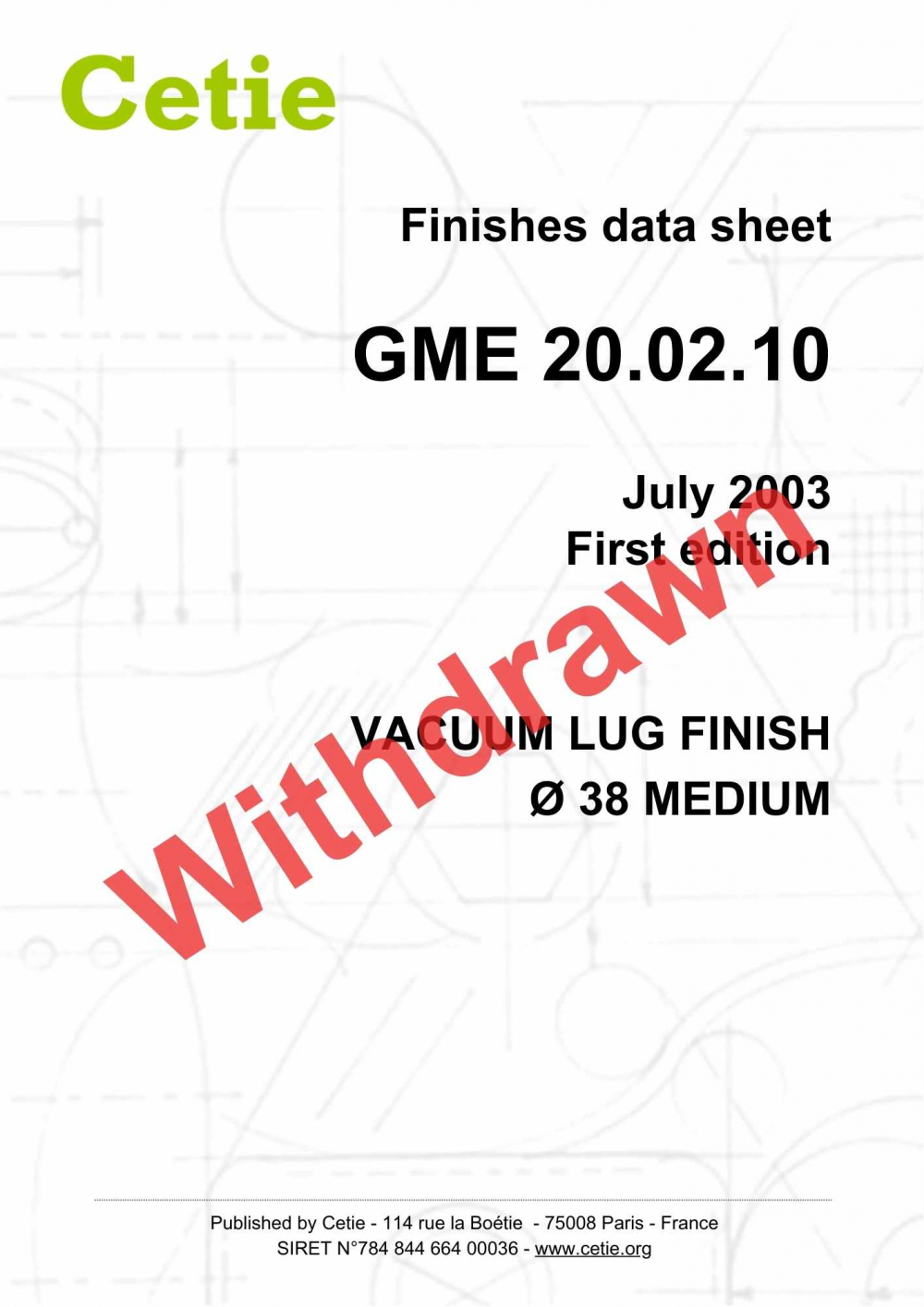 Cover - GME20.02.10 - Vacuum lug finish ø 38 medium