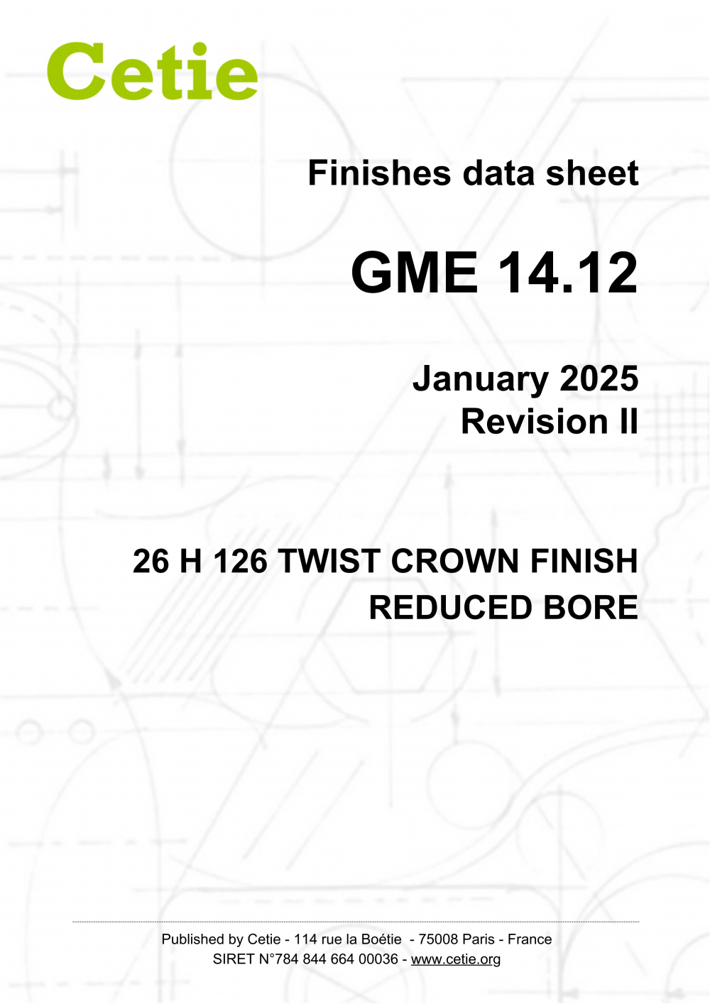 Cover - GME14.12 - 26 h 126 twist crown finish  - Reduced bore