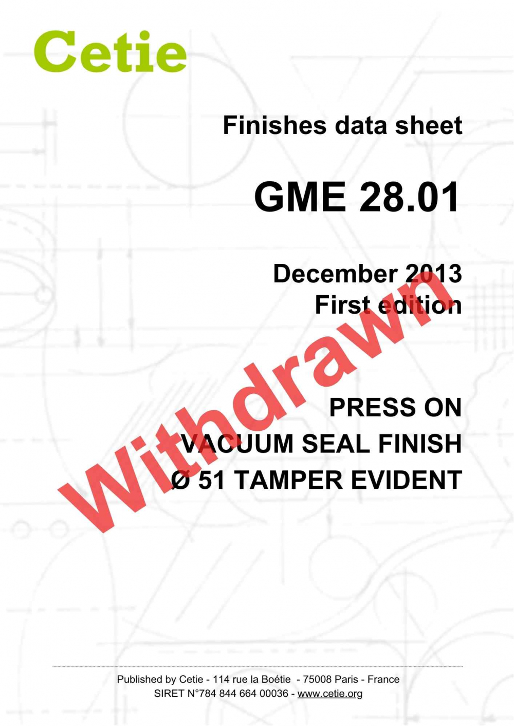 Cover - GME28.01 - Press-on vacuum seal finish ø 51 tamper evident
